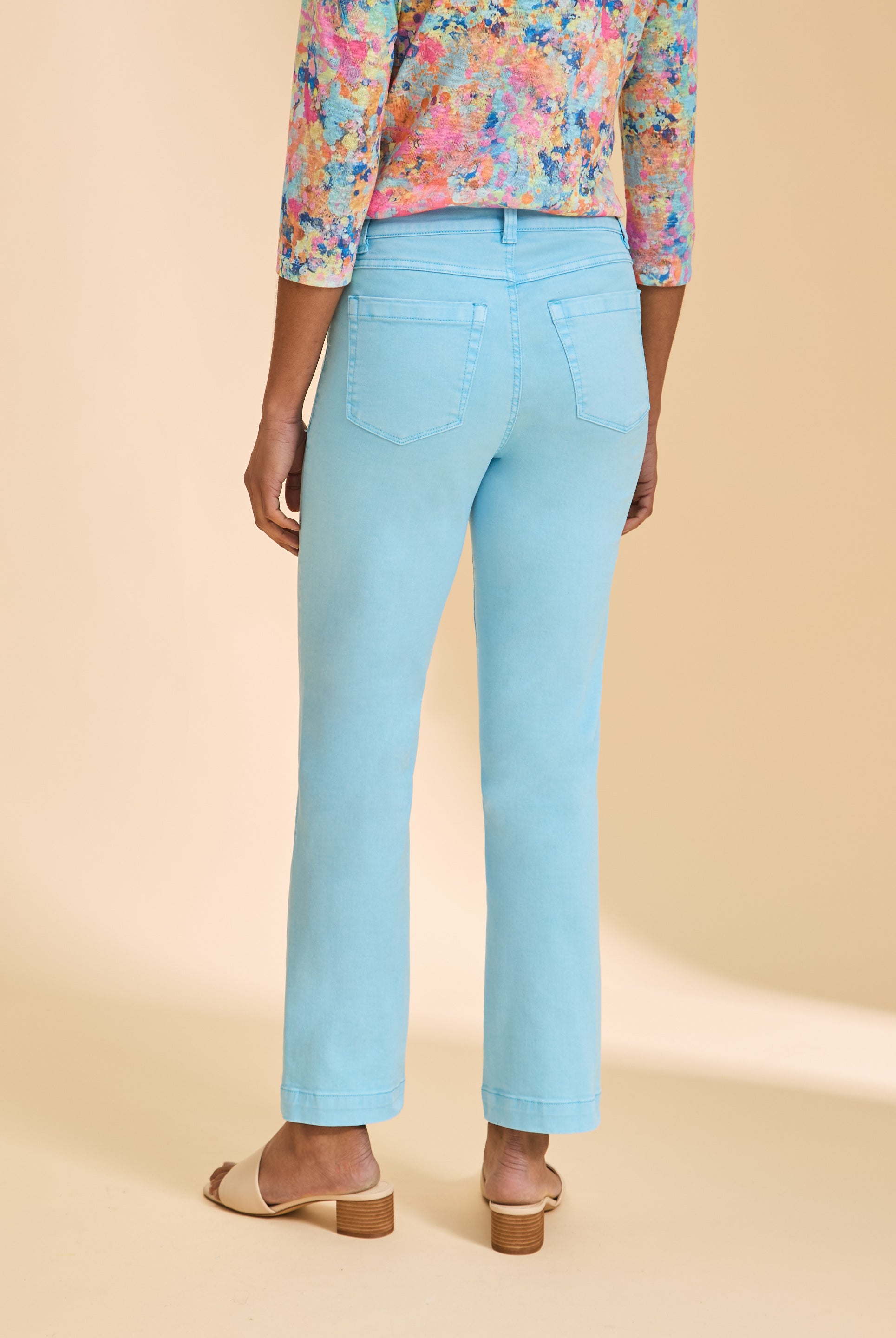 Pacific Blue pants back view showing patch pockets by French Dressing Jeans (FDJ)