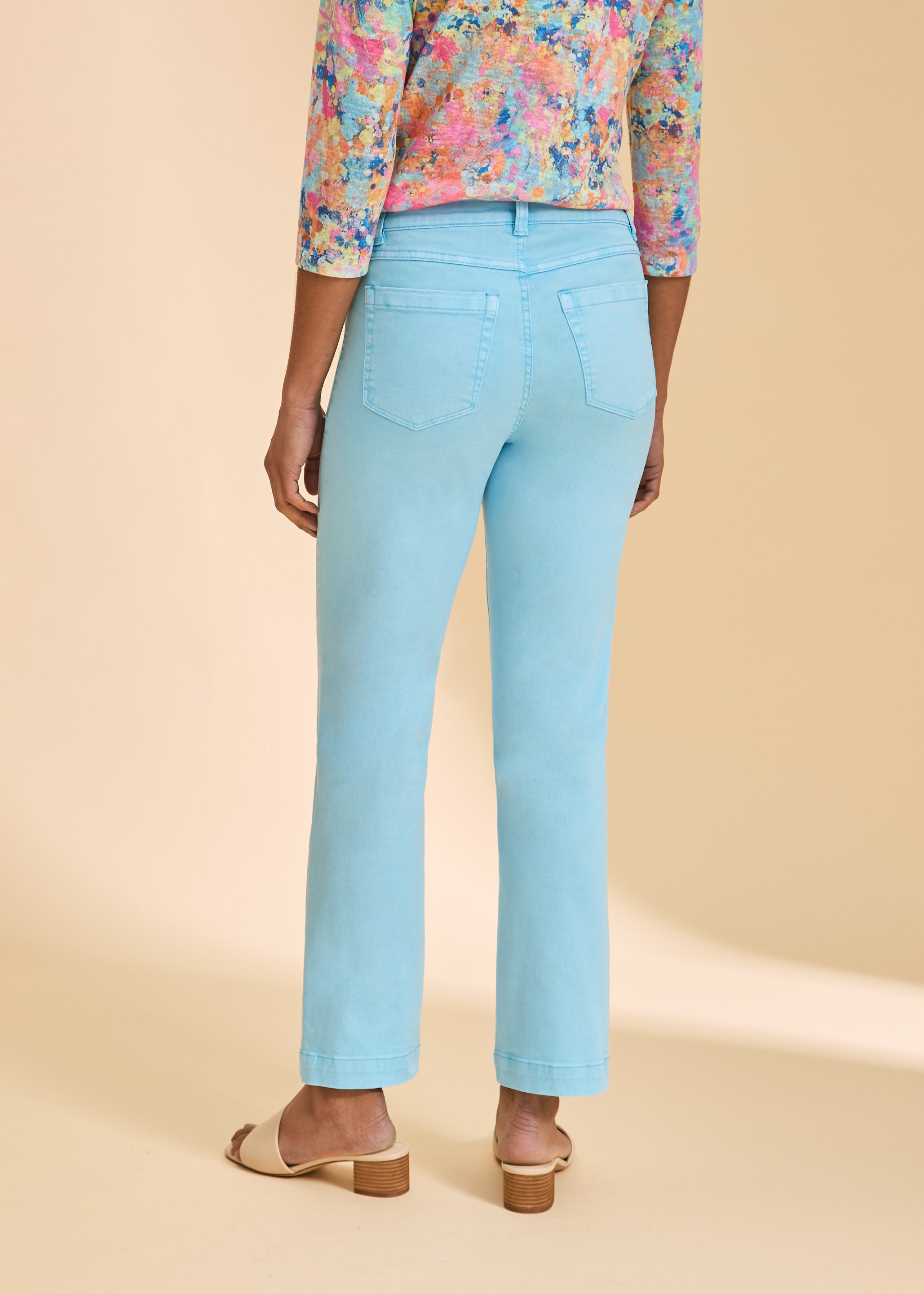 Pacific Blue pants back view showing patch pockets by French Dressing Jeans (FDJ)
