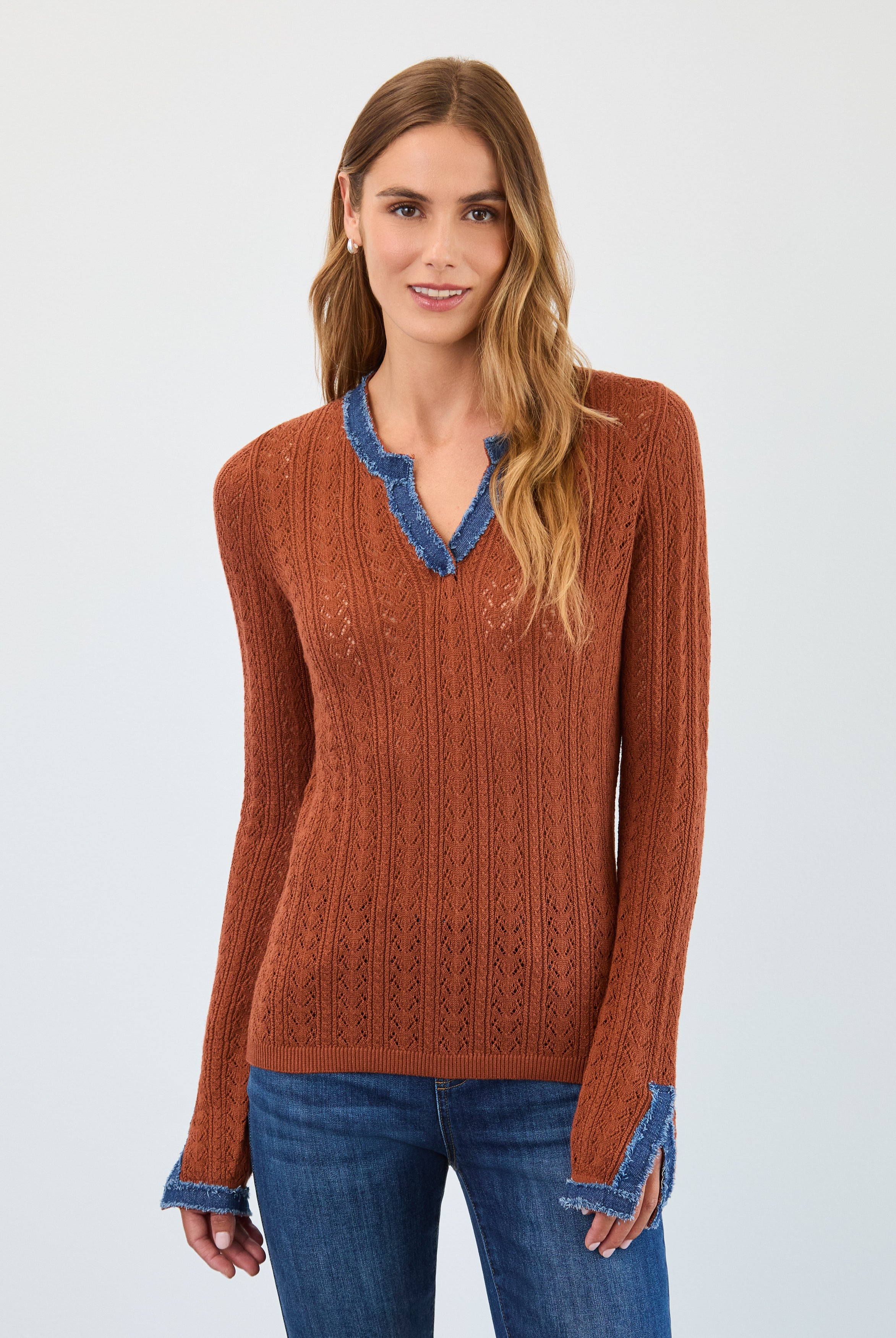 Pointelle fine gauge sweater