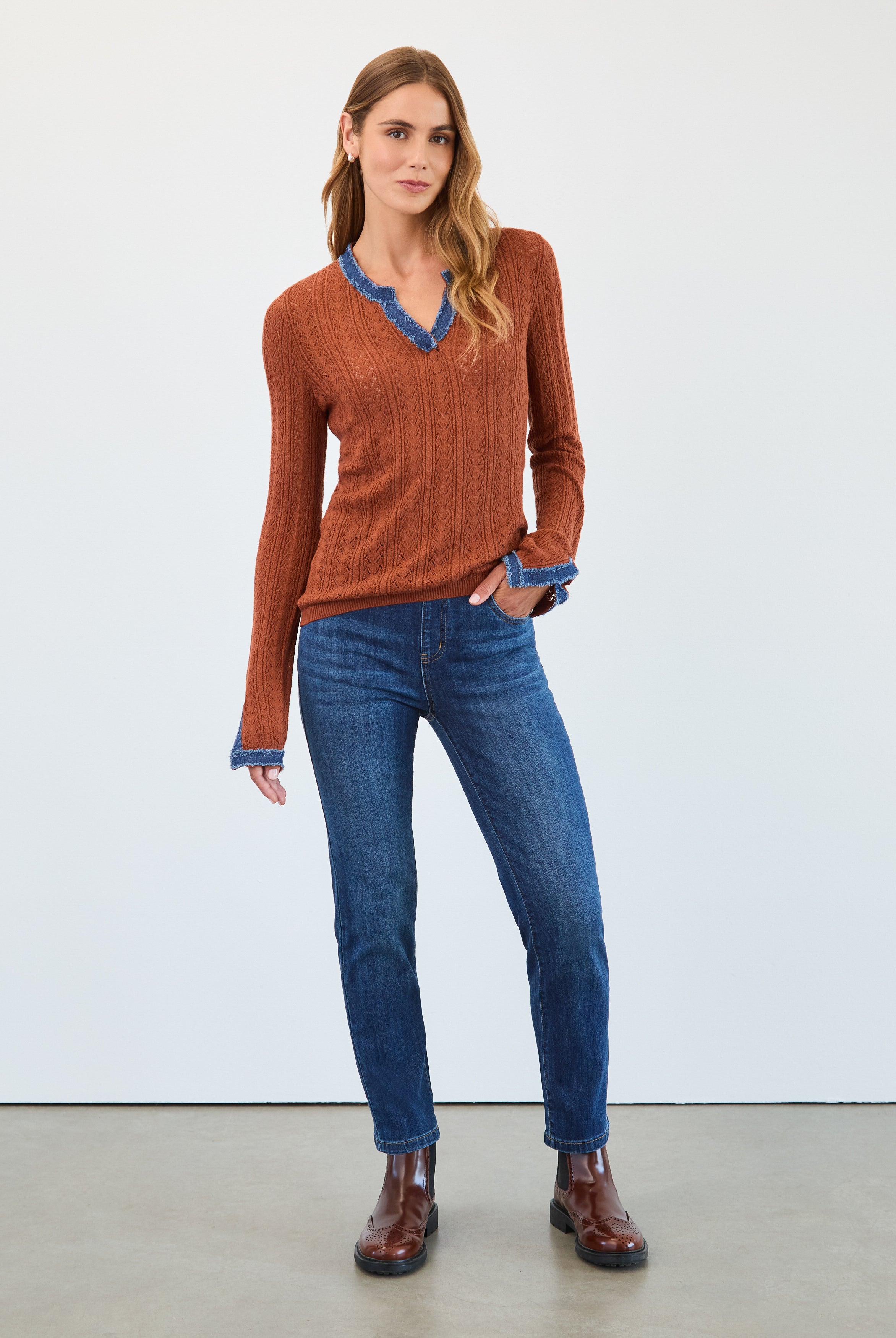 Pointelle fine gauge sweater