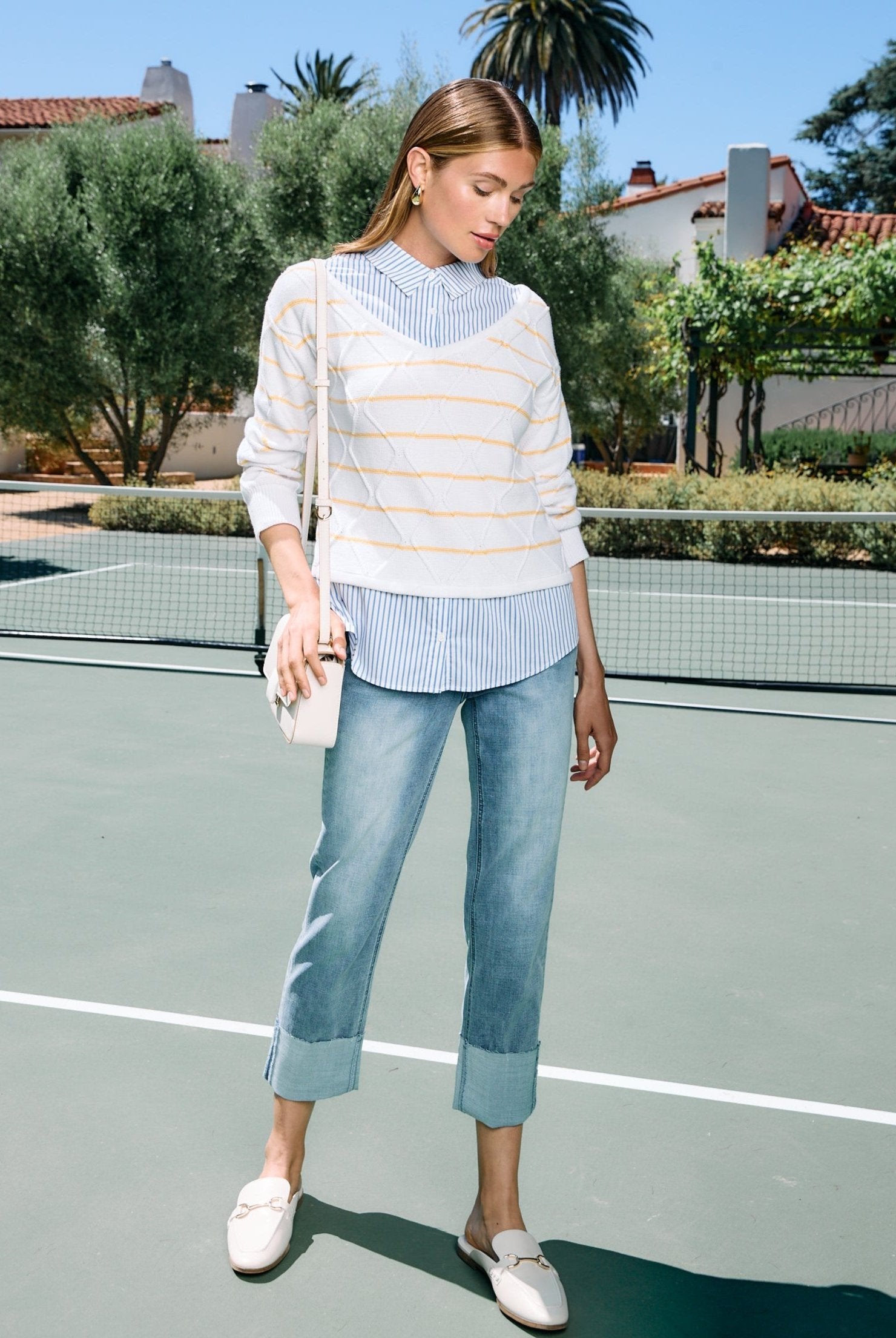 Long sleeve mix media sweater