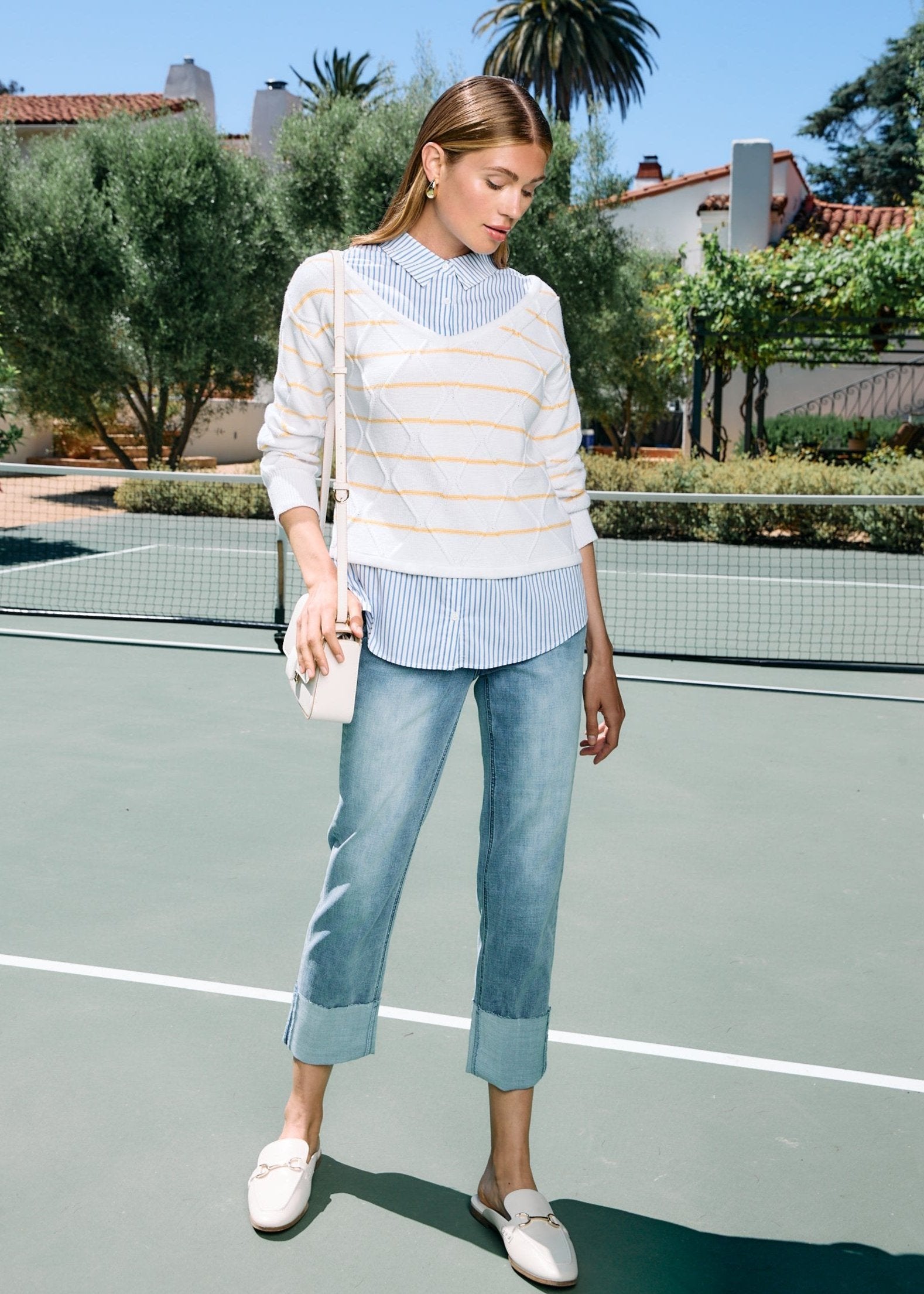 Long sleeve mix media sweater