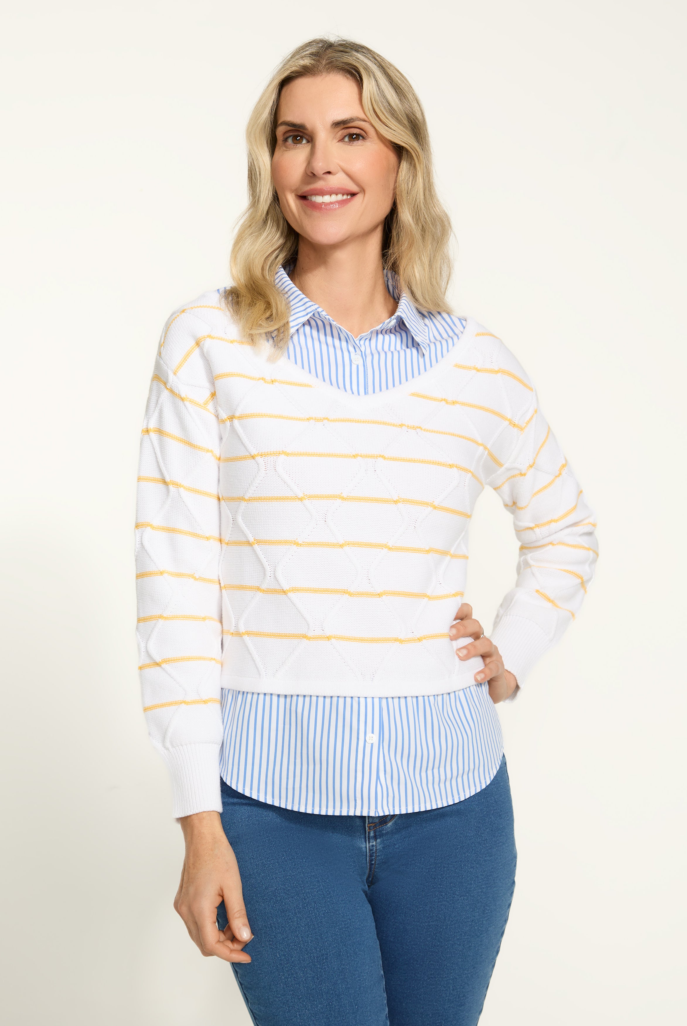 Long sleeve mix media sweater