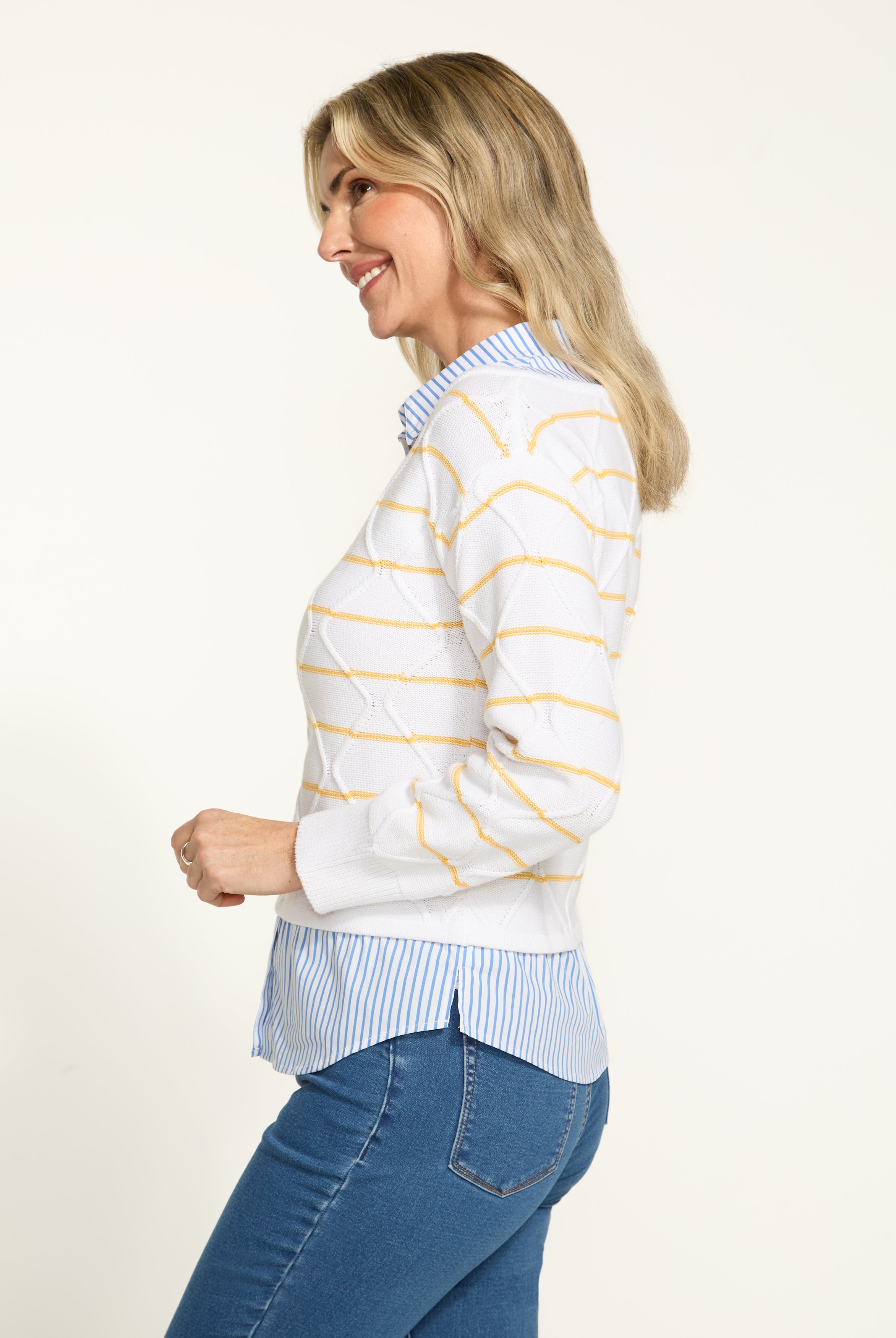 Long sleeve mix media sweater