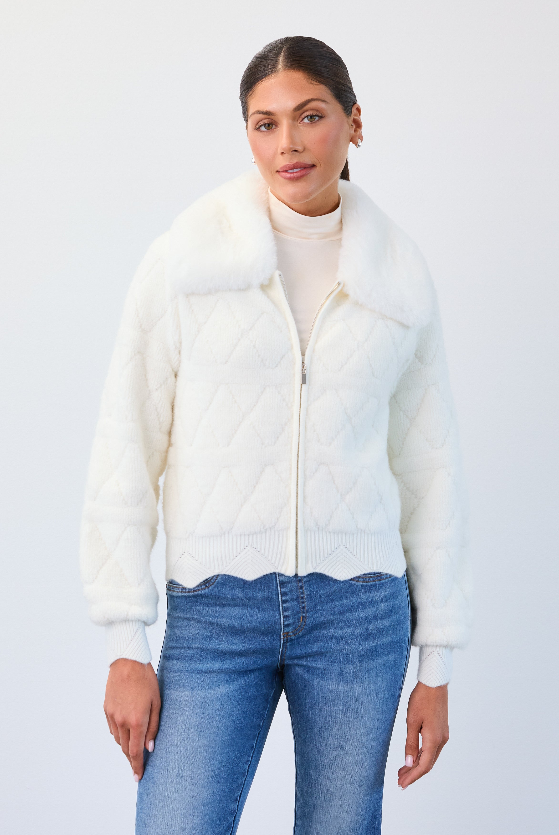 Detachable collar sweater bomber