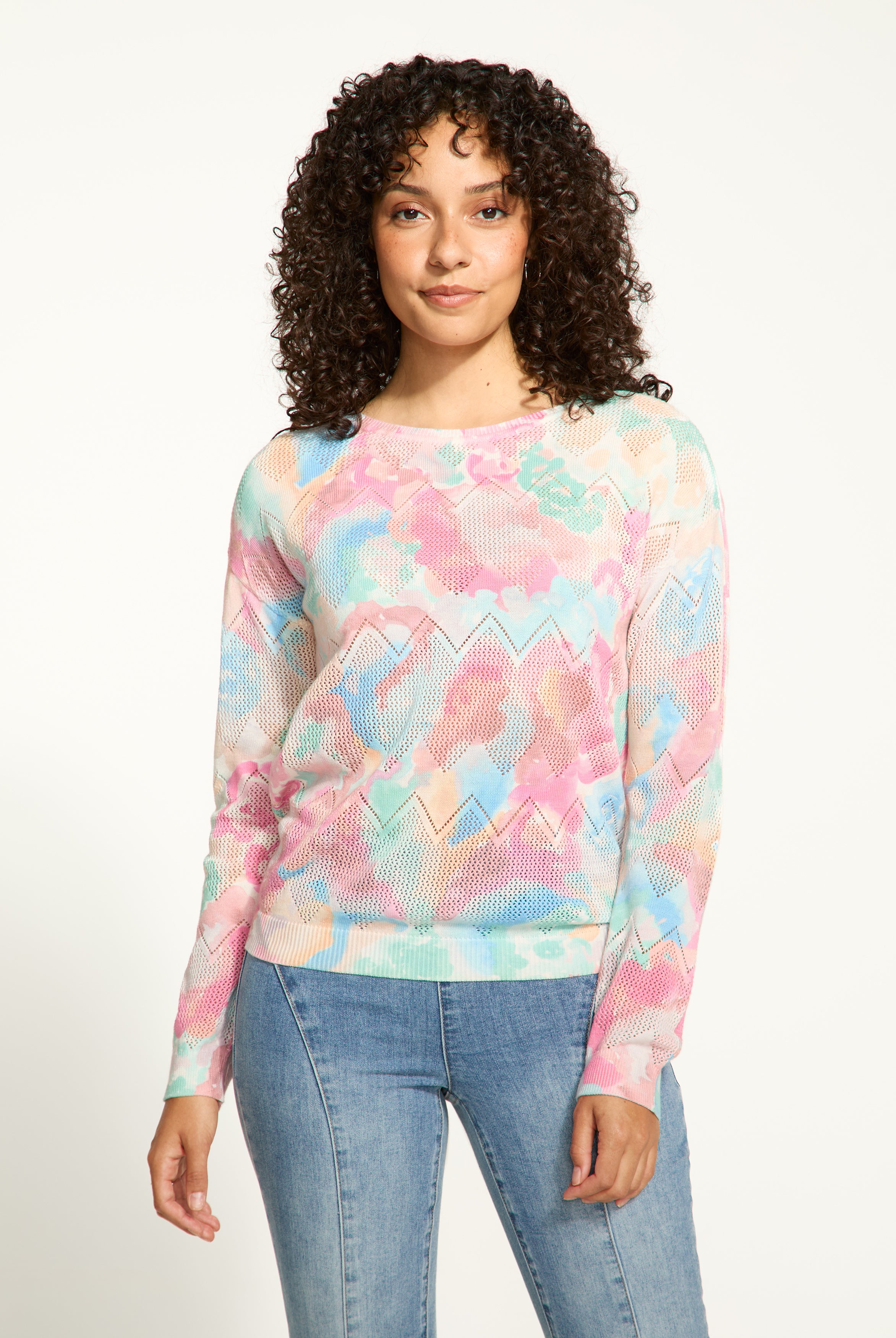 Pointelle printed sweater