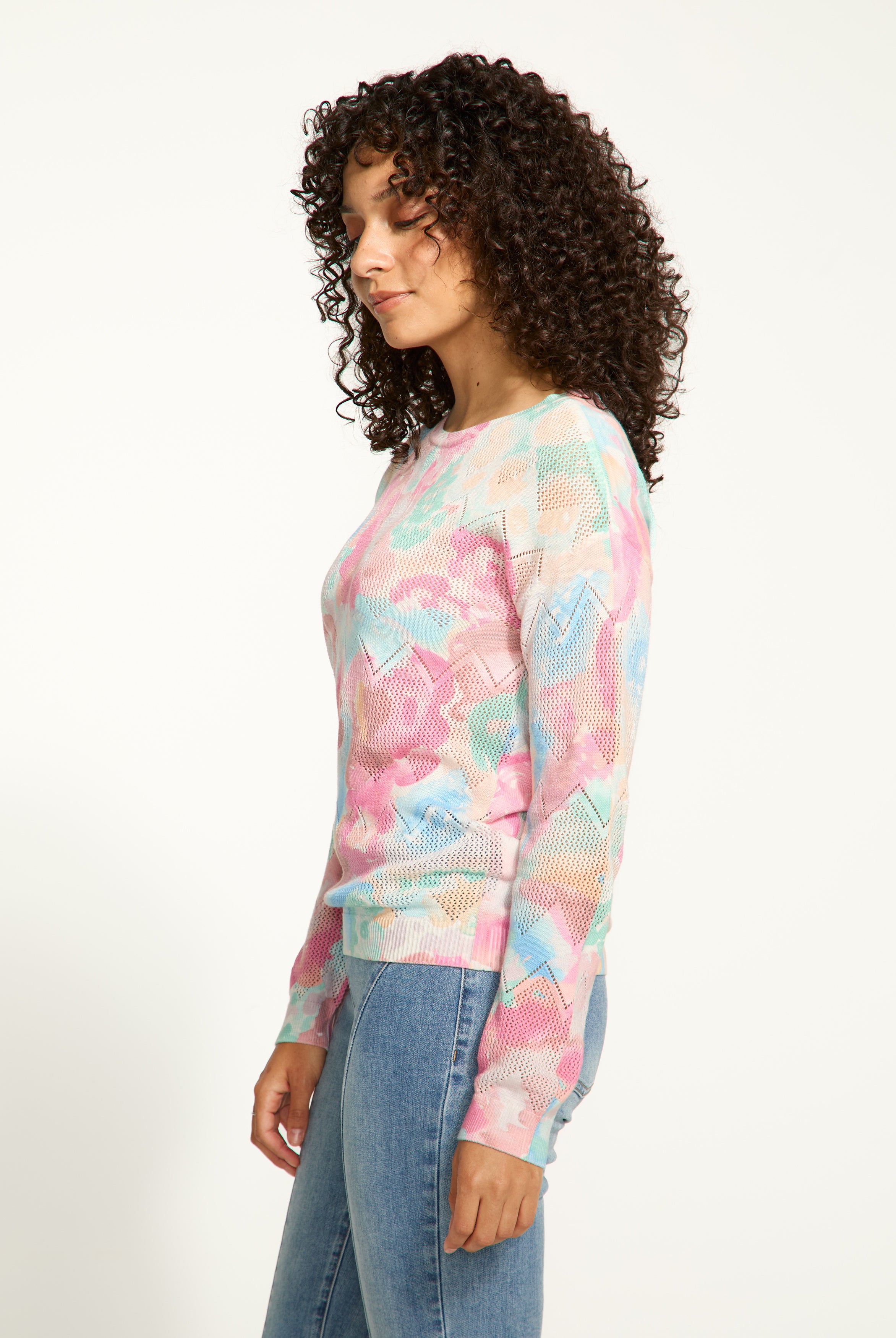 Pointelle printed sweater