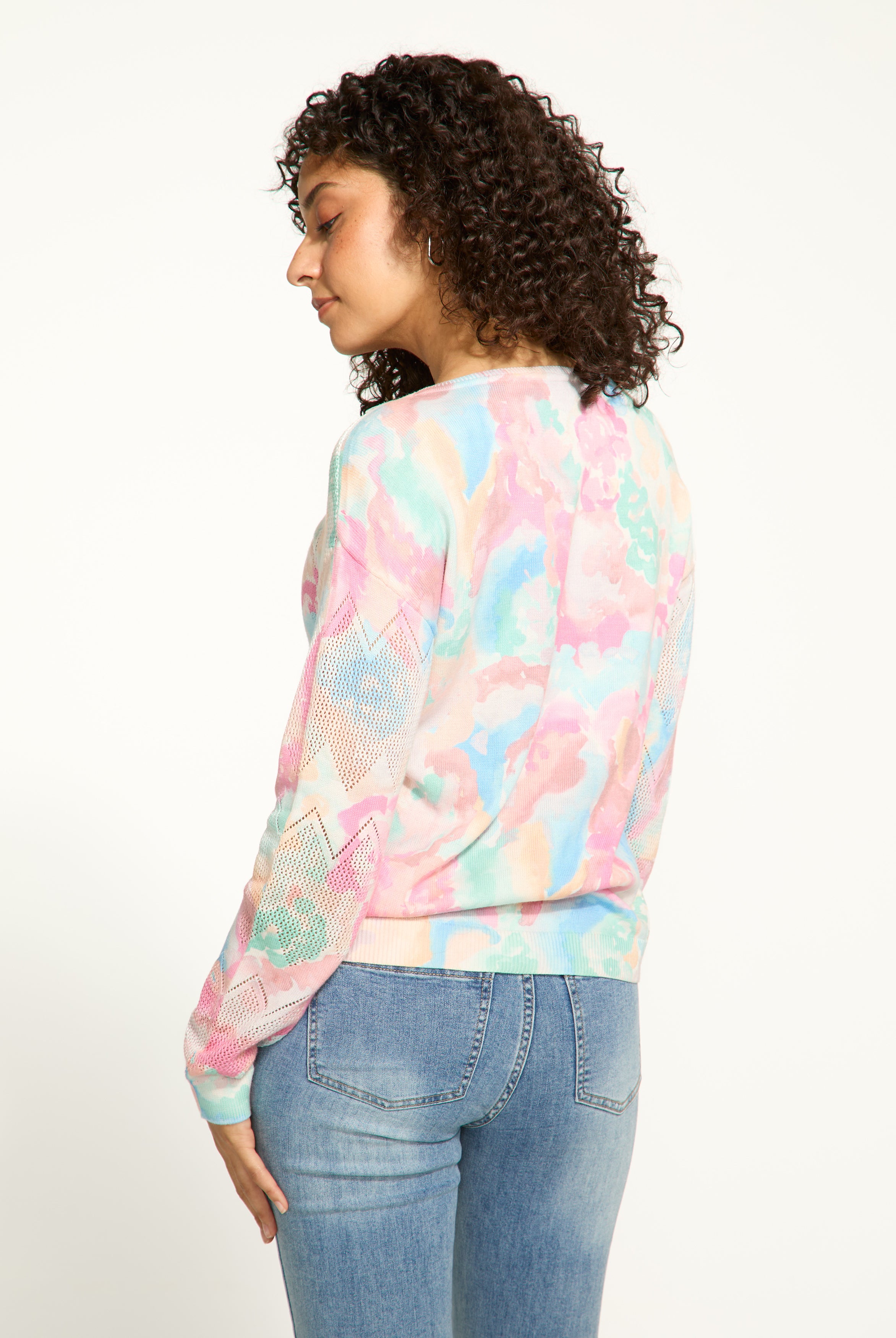 Pointelle printed sweater