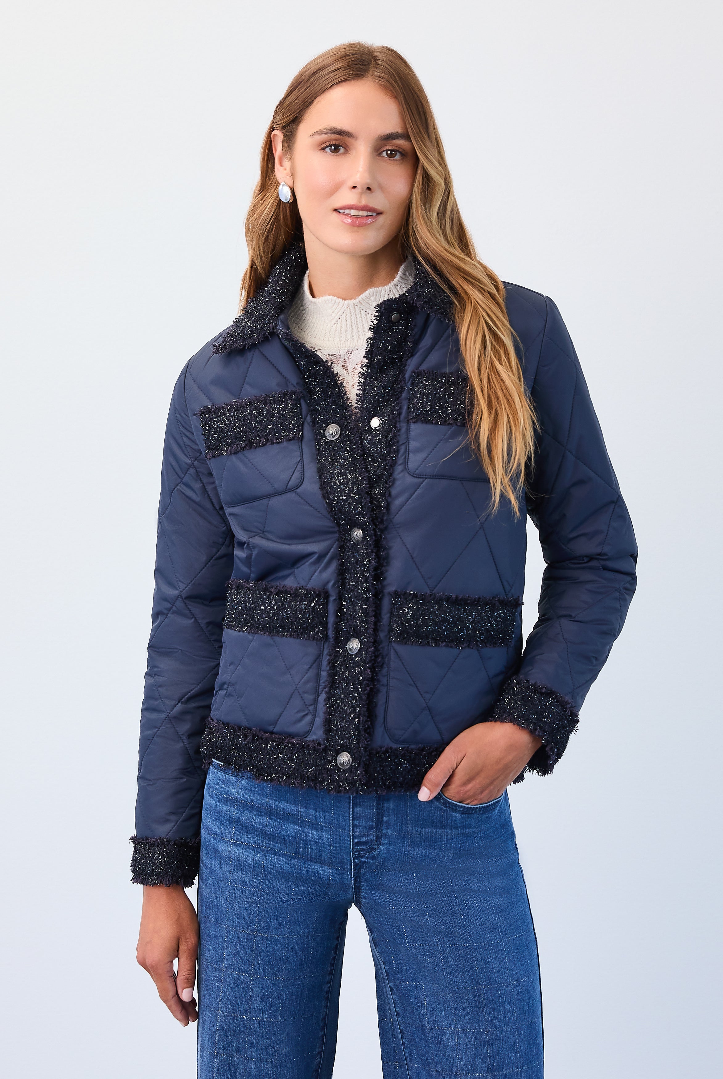 quilted sparkle tweed jacket