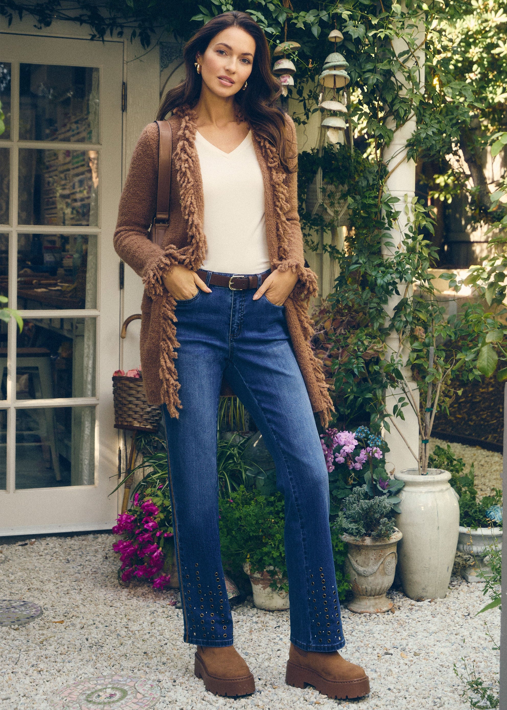 Fringed cardigan coat