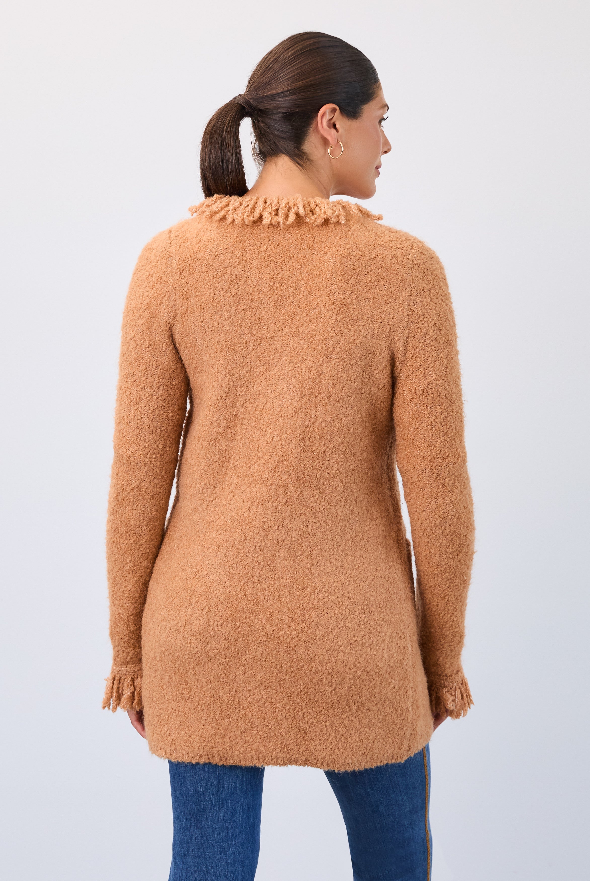 Fringed cardigan coat