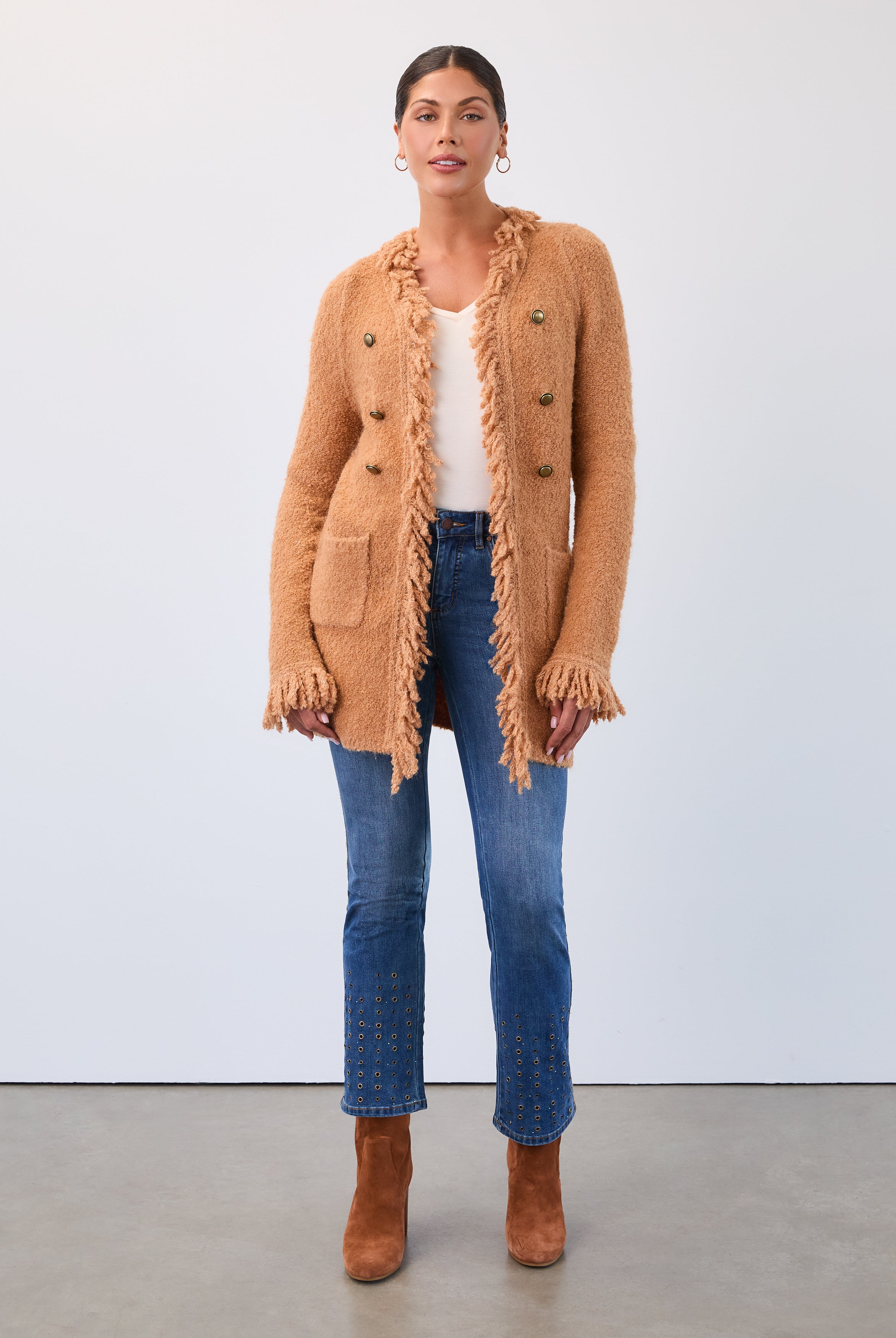 Fringed cardigan coat