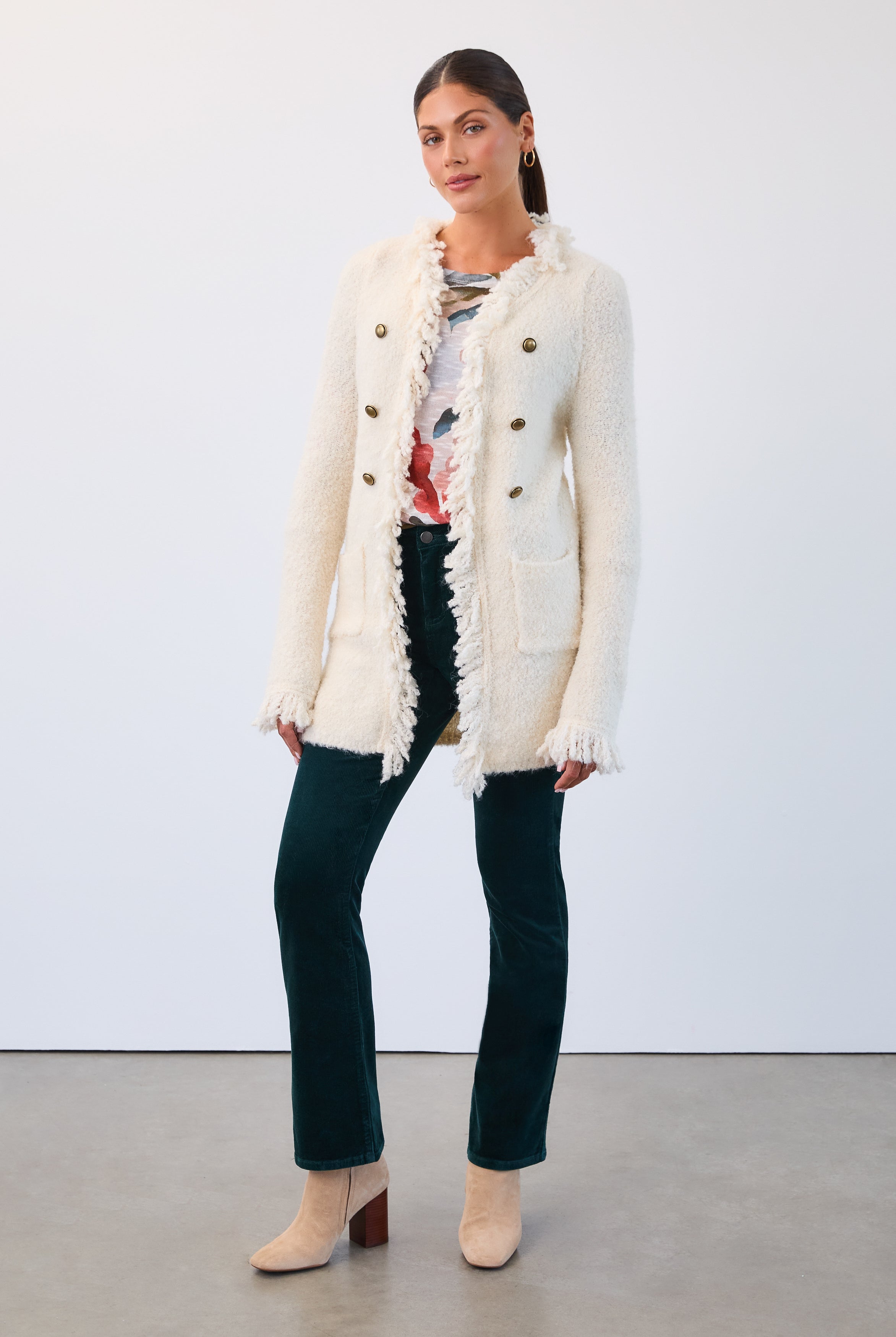 Fringed cardigan coat