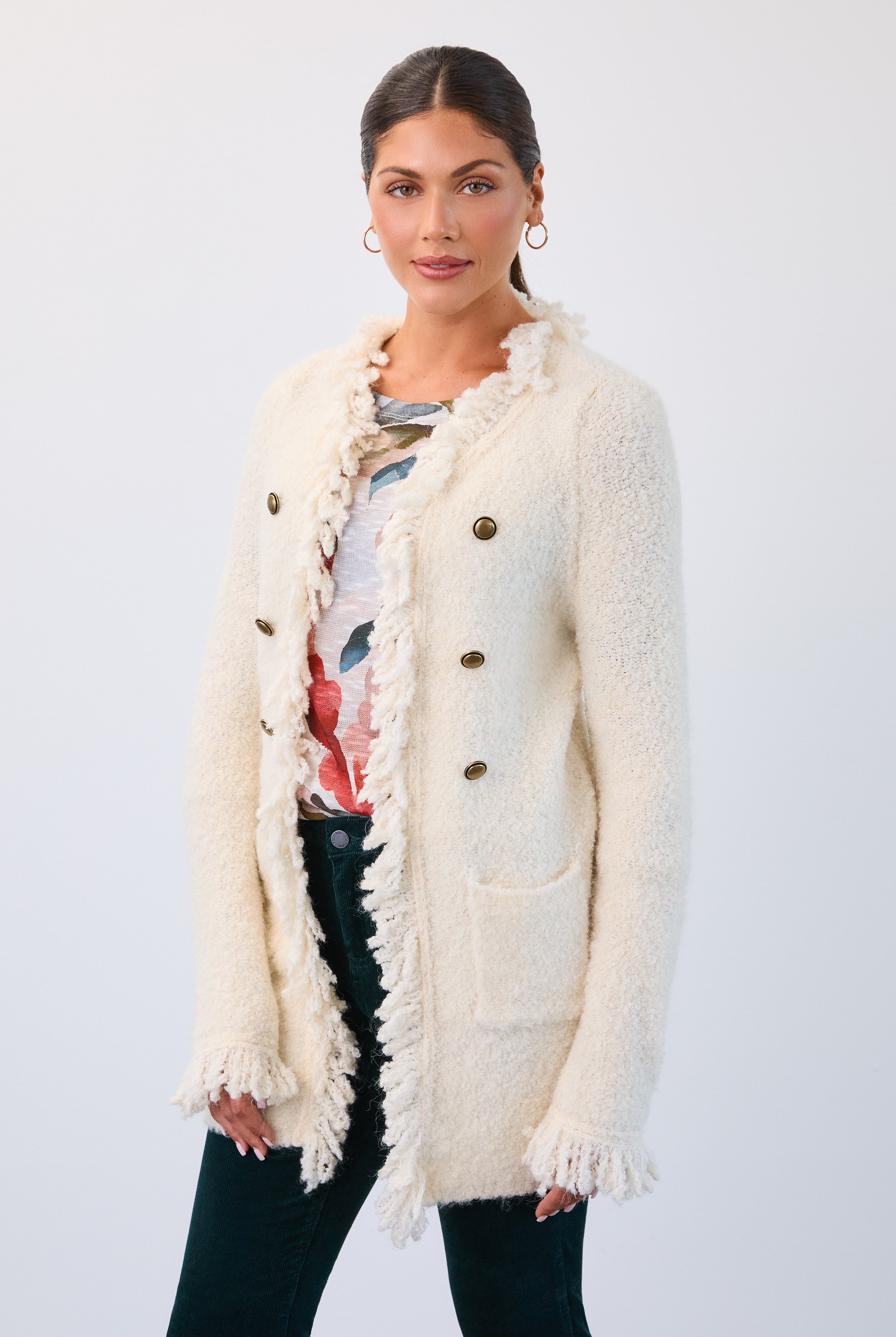 Fringed cardigan coat