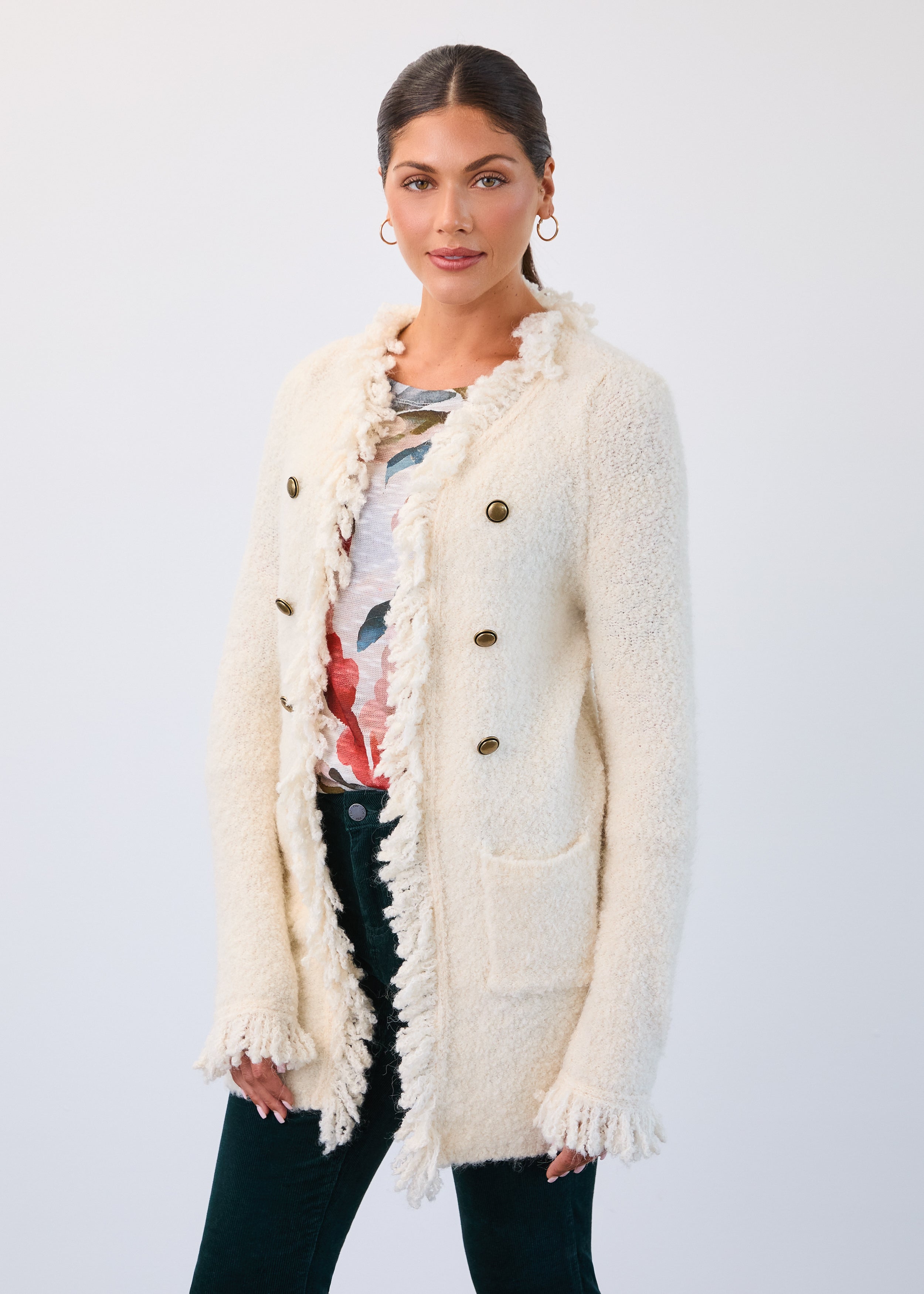 Fringed cardigan coat