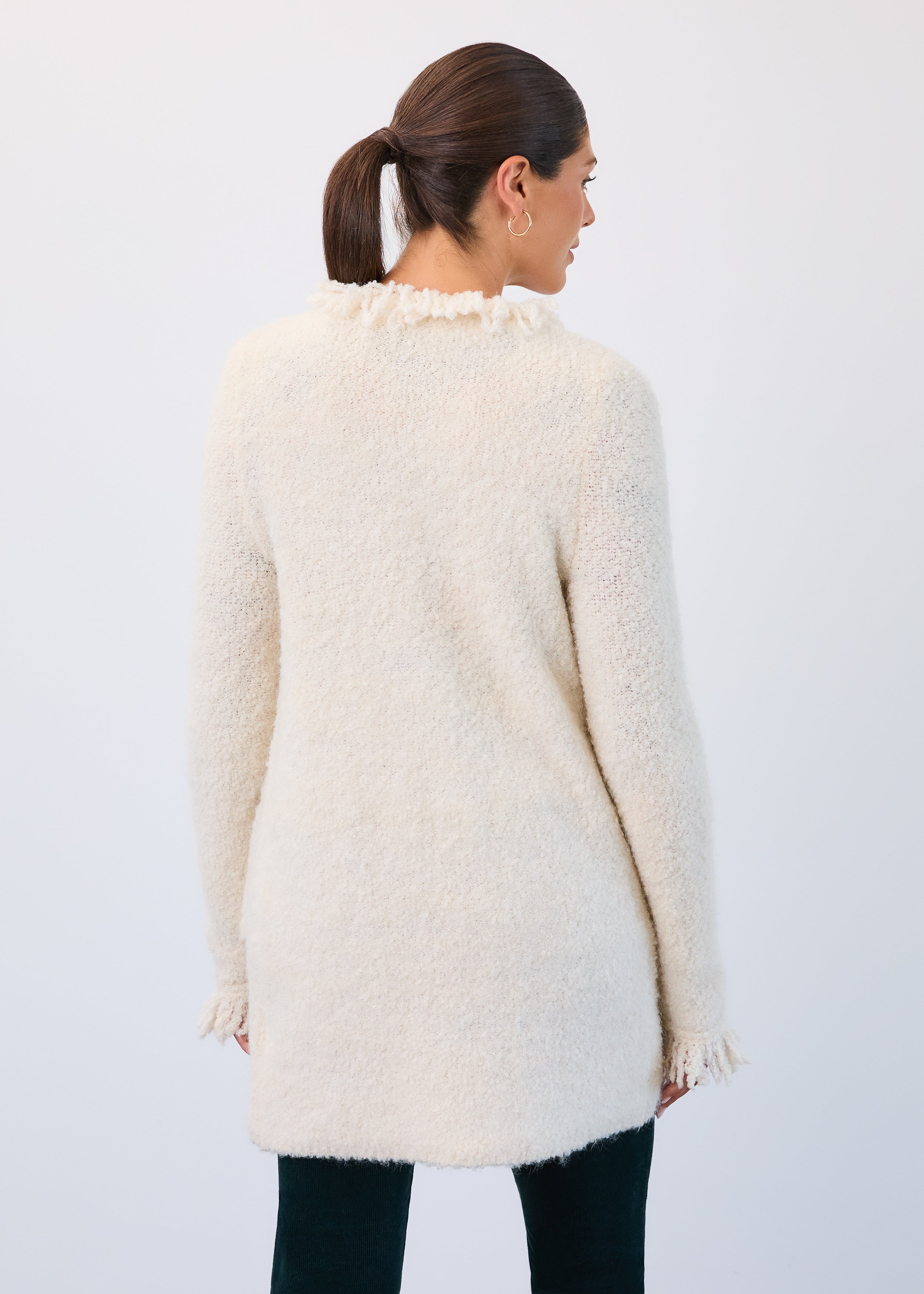 Fringed cardigan coat