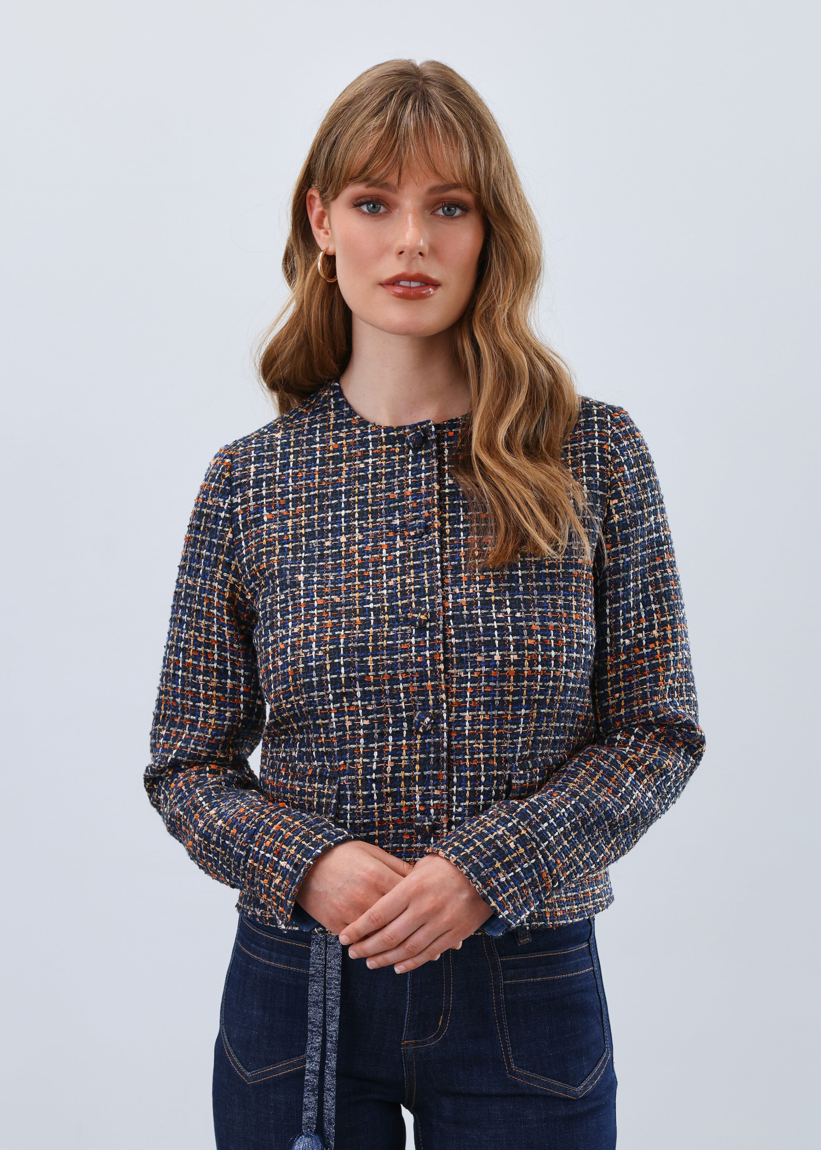 tweed collarless jacket