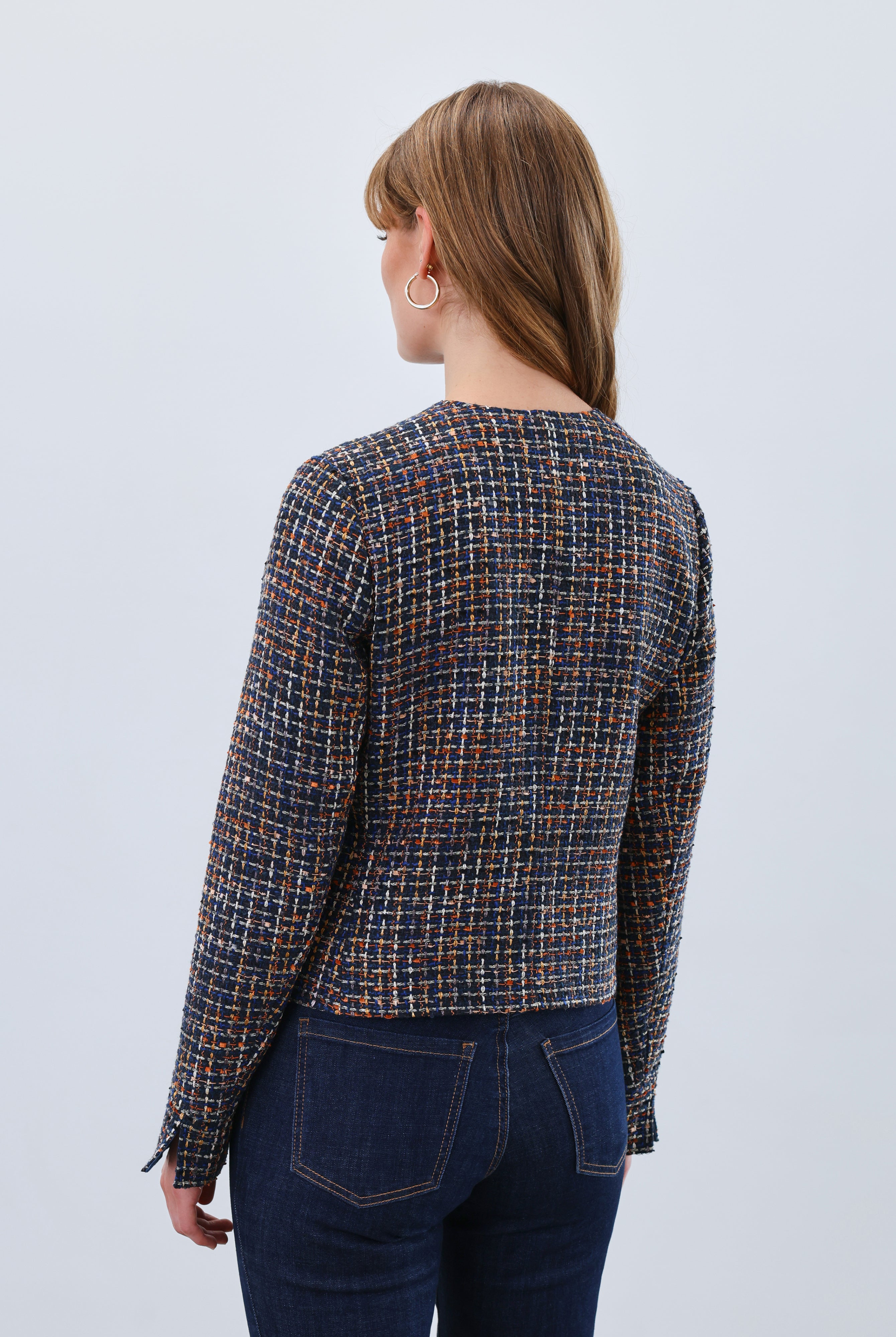 tweed collarless jacket