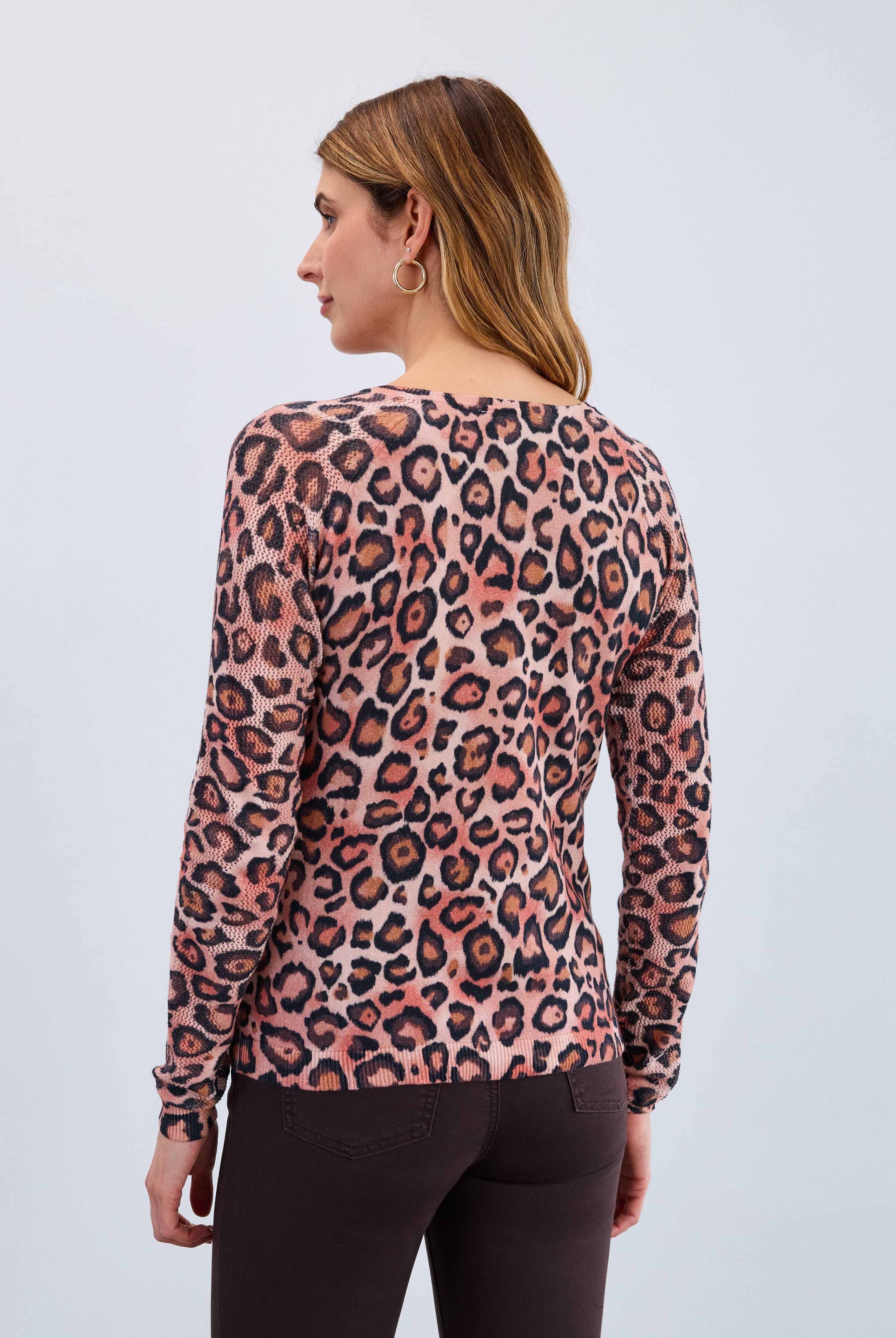 V-neck pointelle sleeve sweater