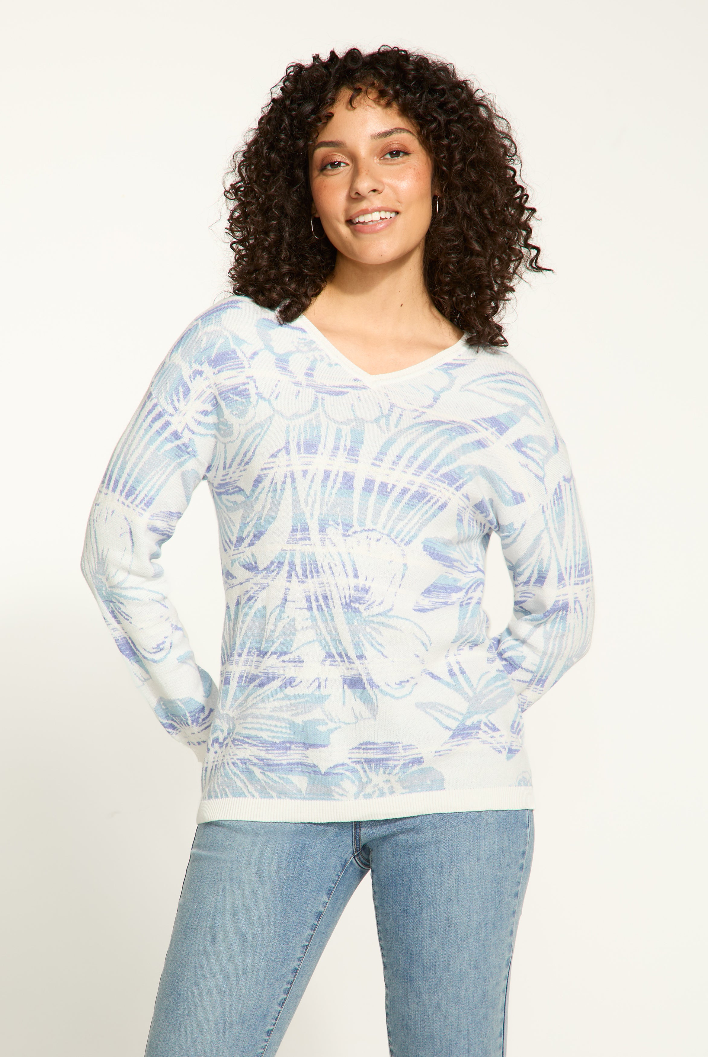 Jacquard V Neck Sweater