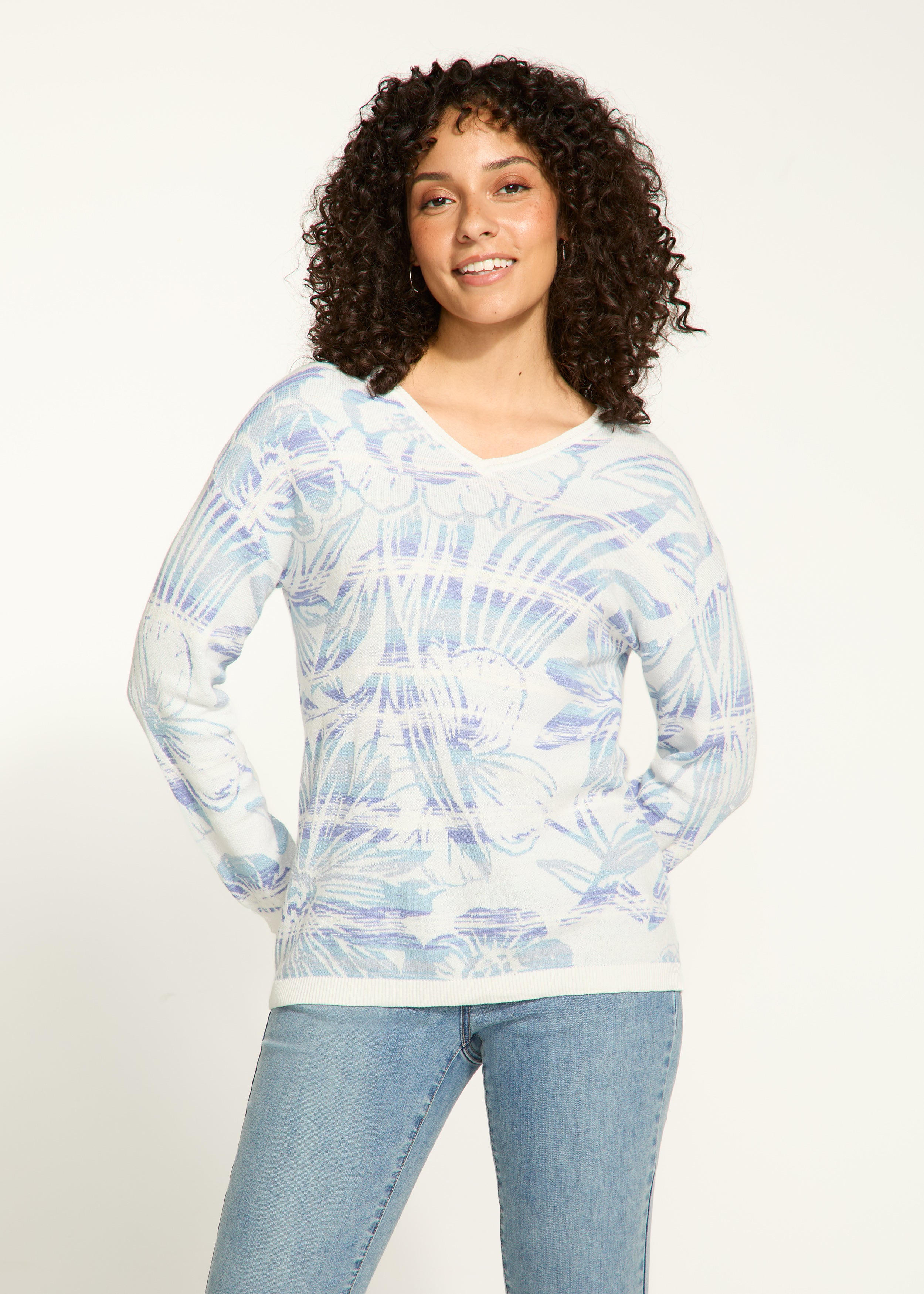 Jacquard V Neck Sweater