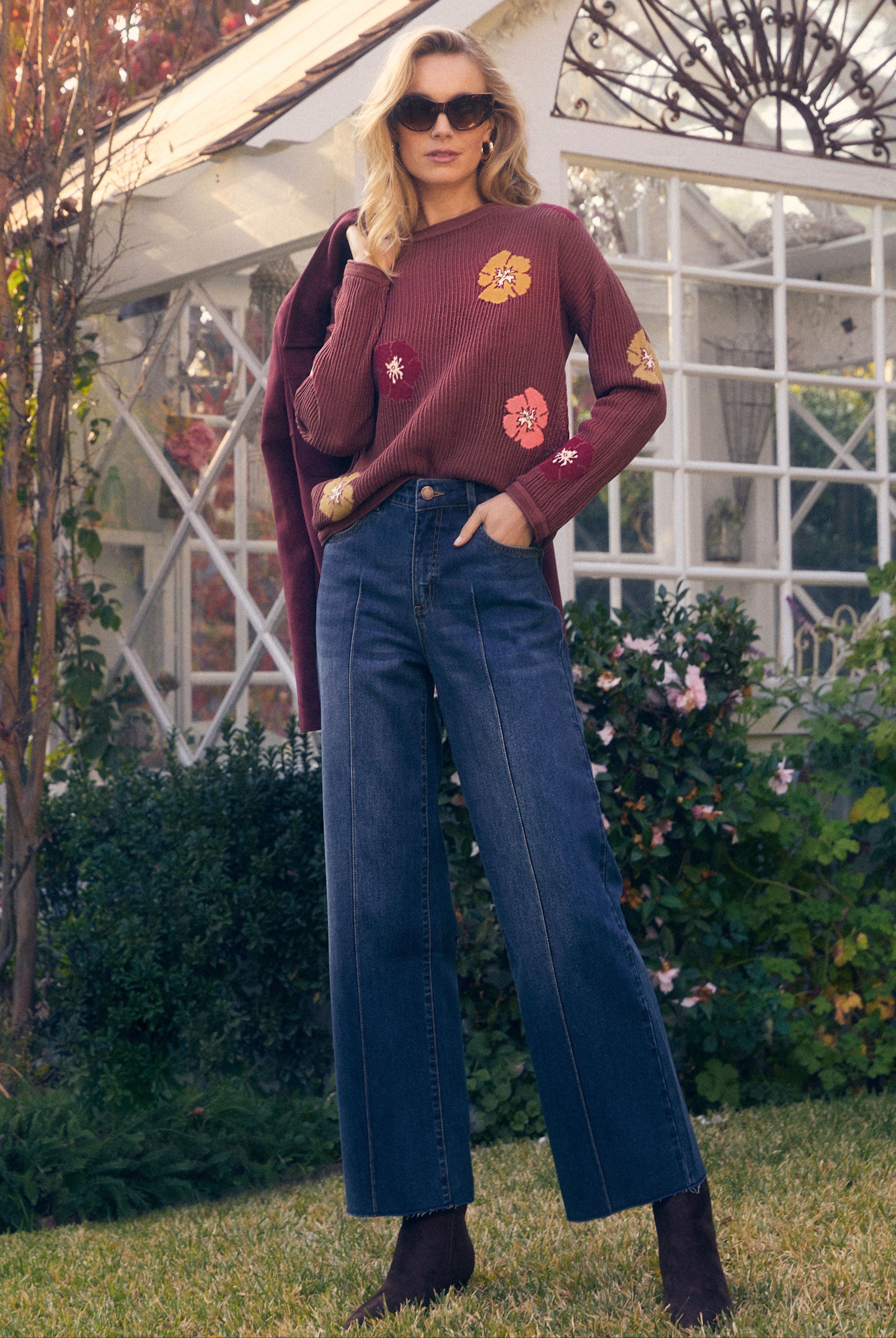 Floral intarsia sweater