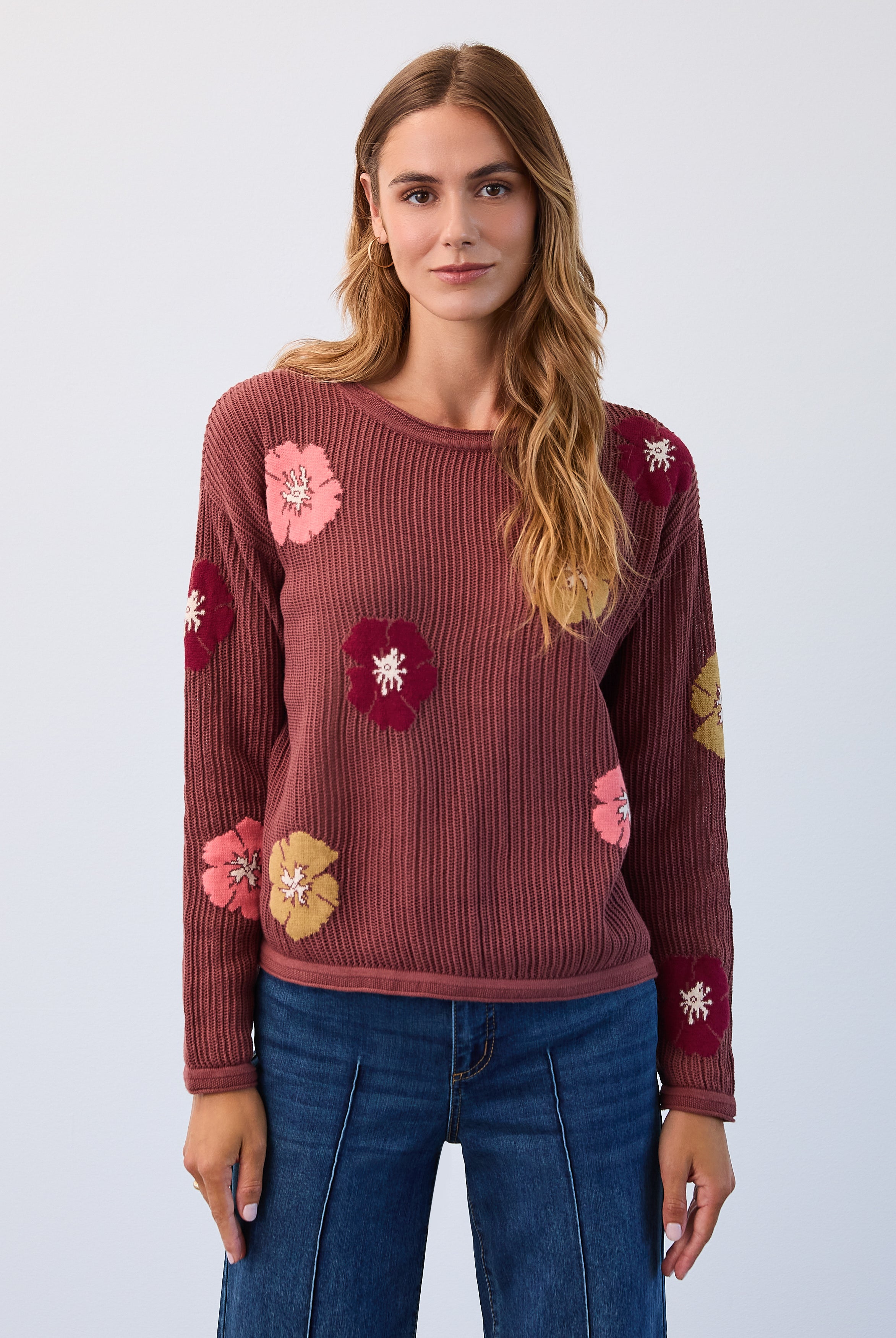 Floral intarsia sweater