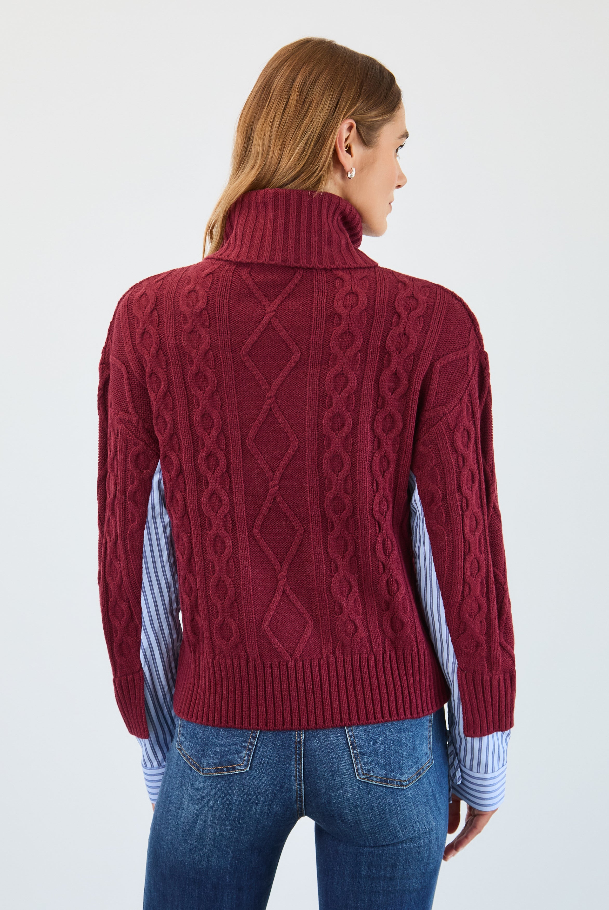 Mix material cable sweater