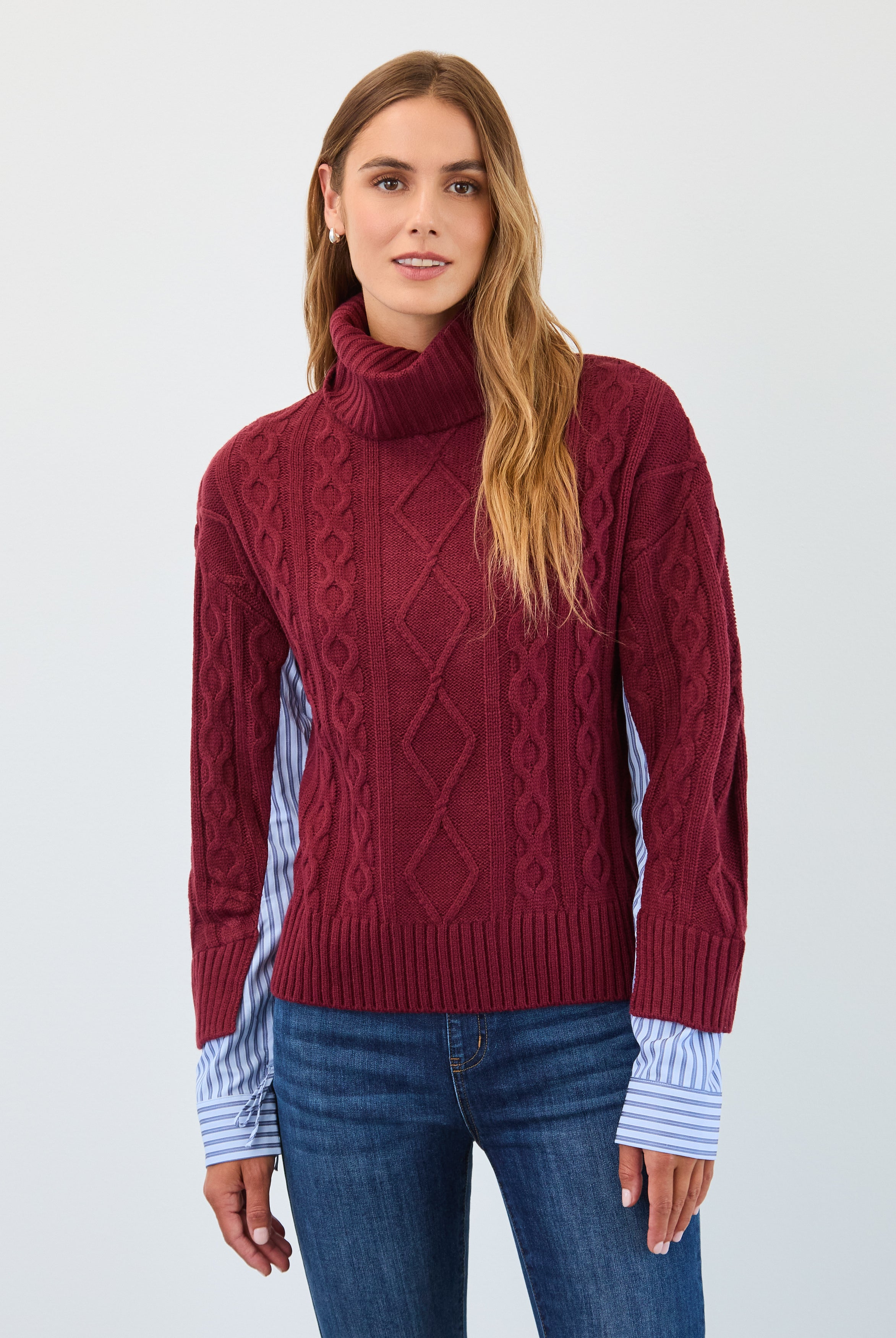 Mix material cable sweater