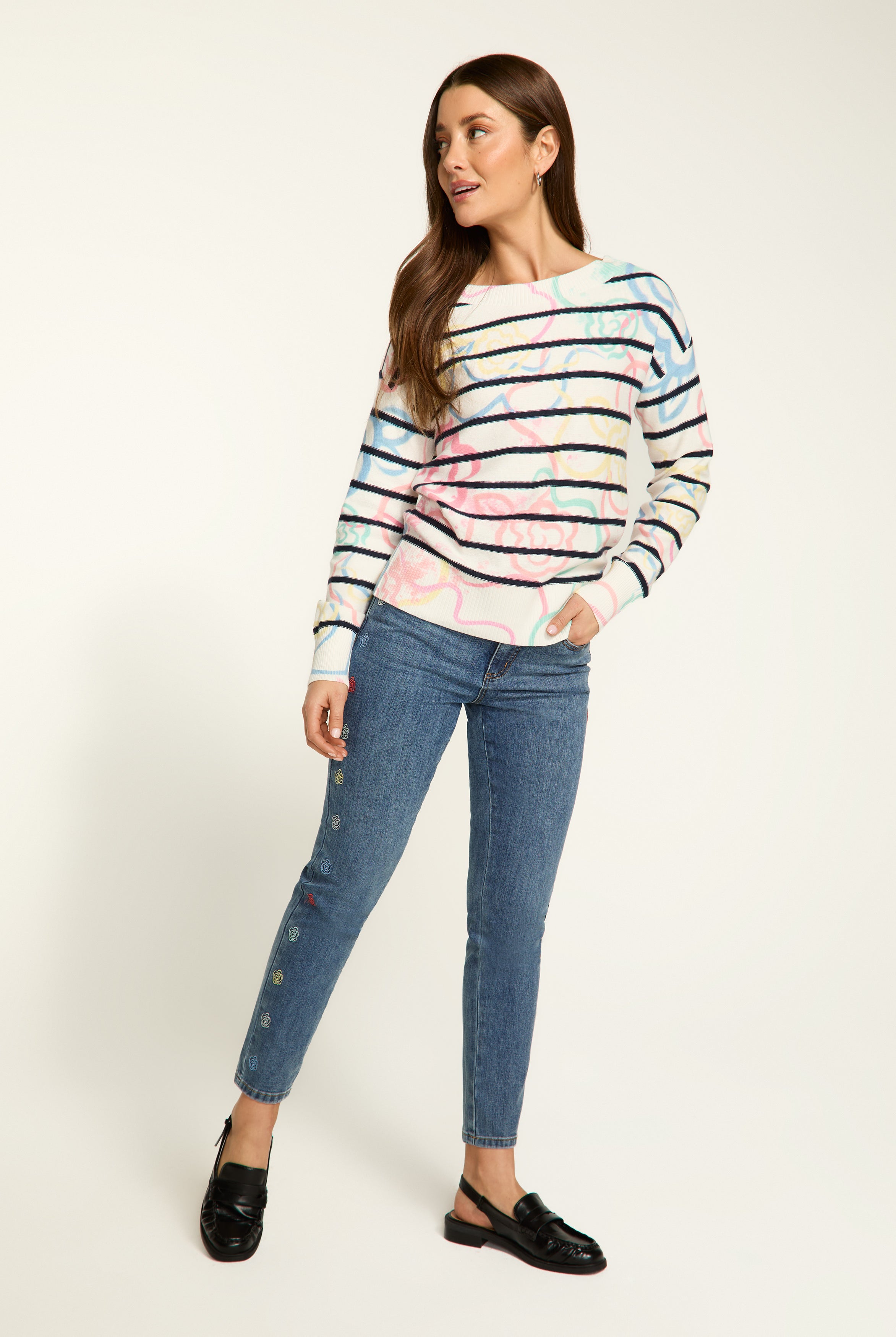 Boatneck printed sweater