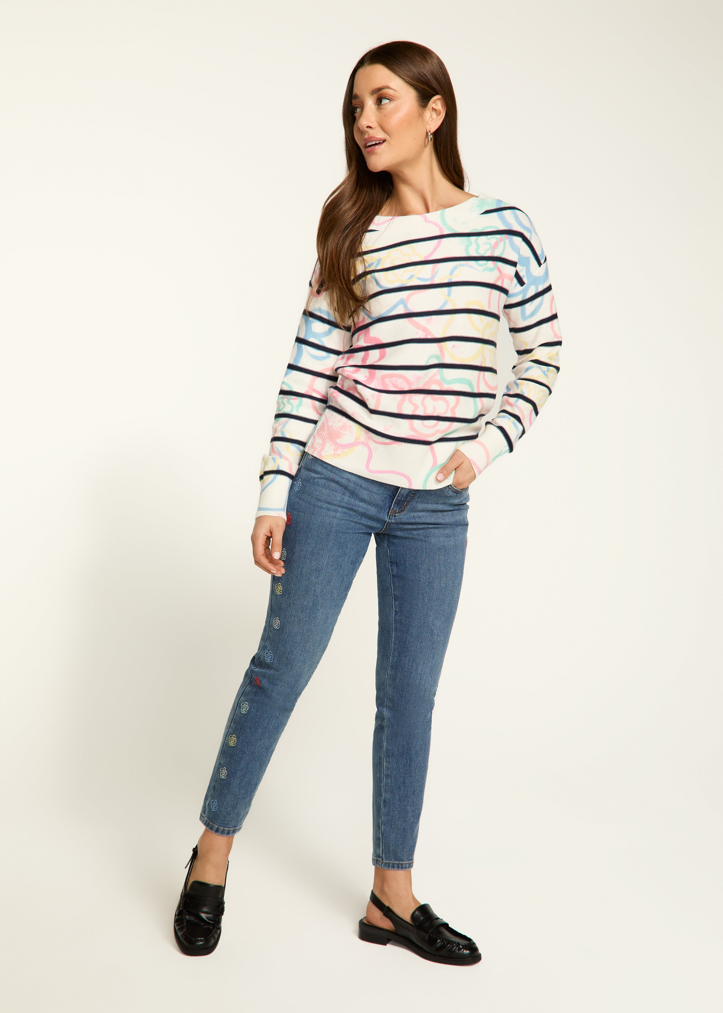 Boatneck printed sweater