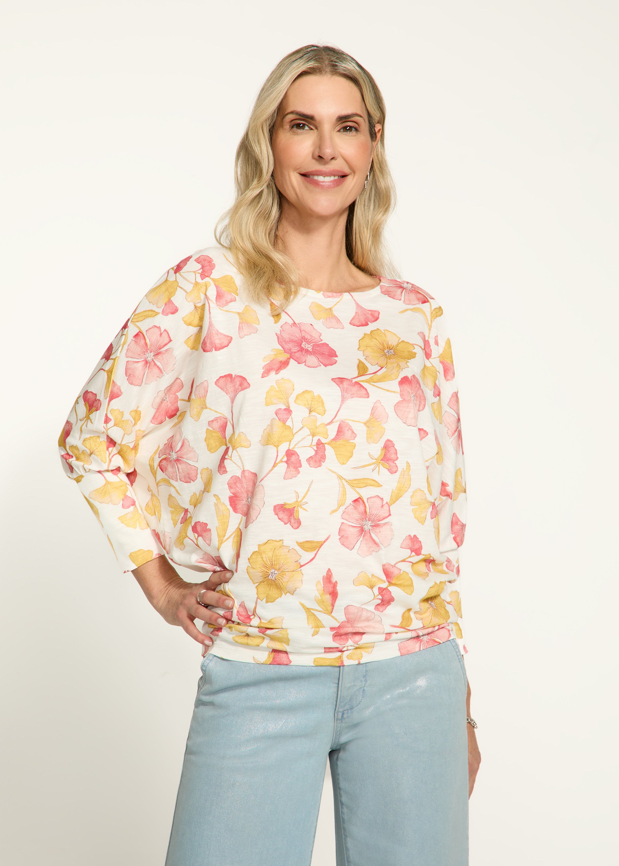 Printed batwing top