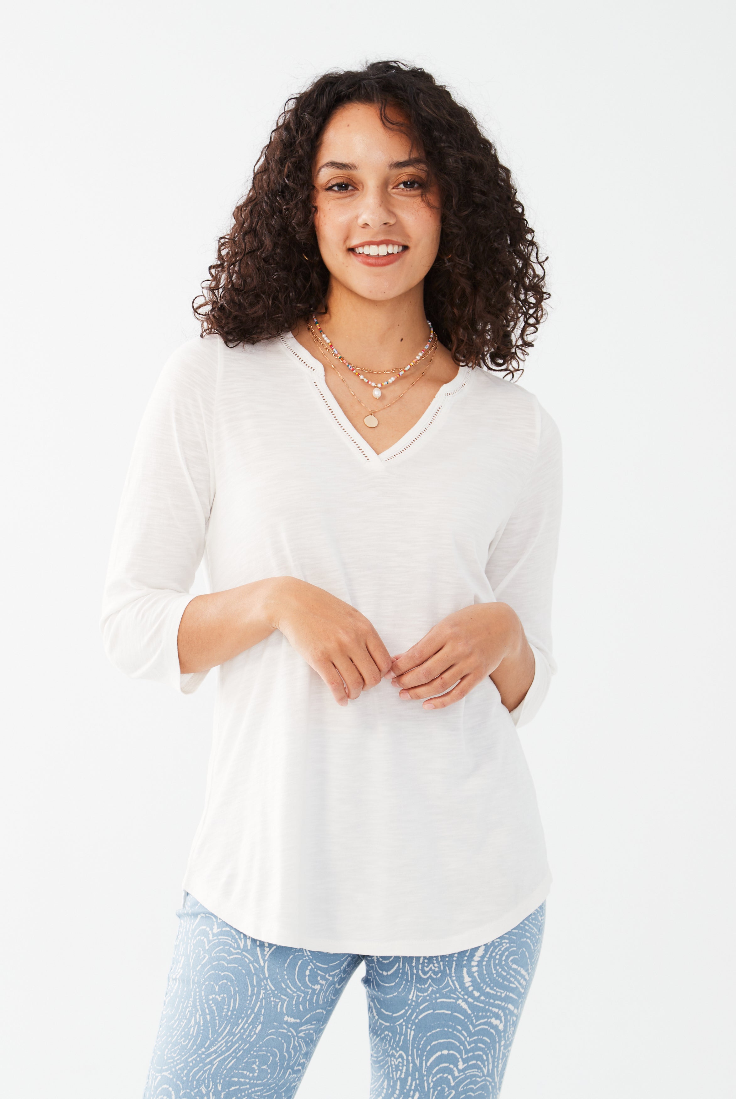 3-4 SLEEVE SPLIT NECK TOP