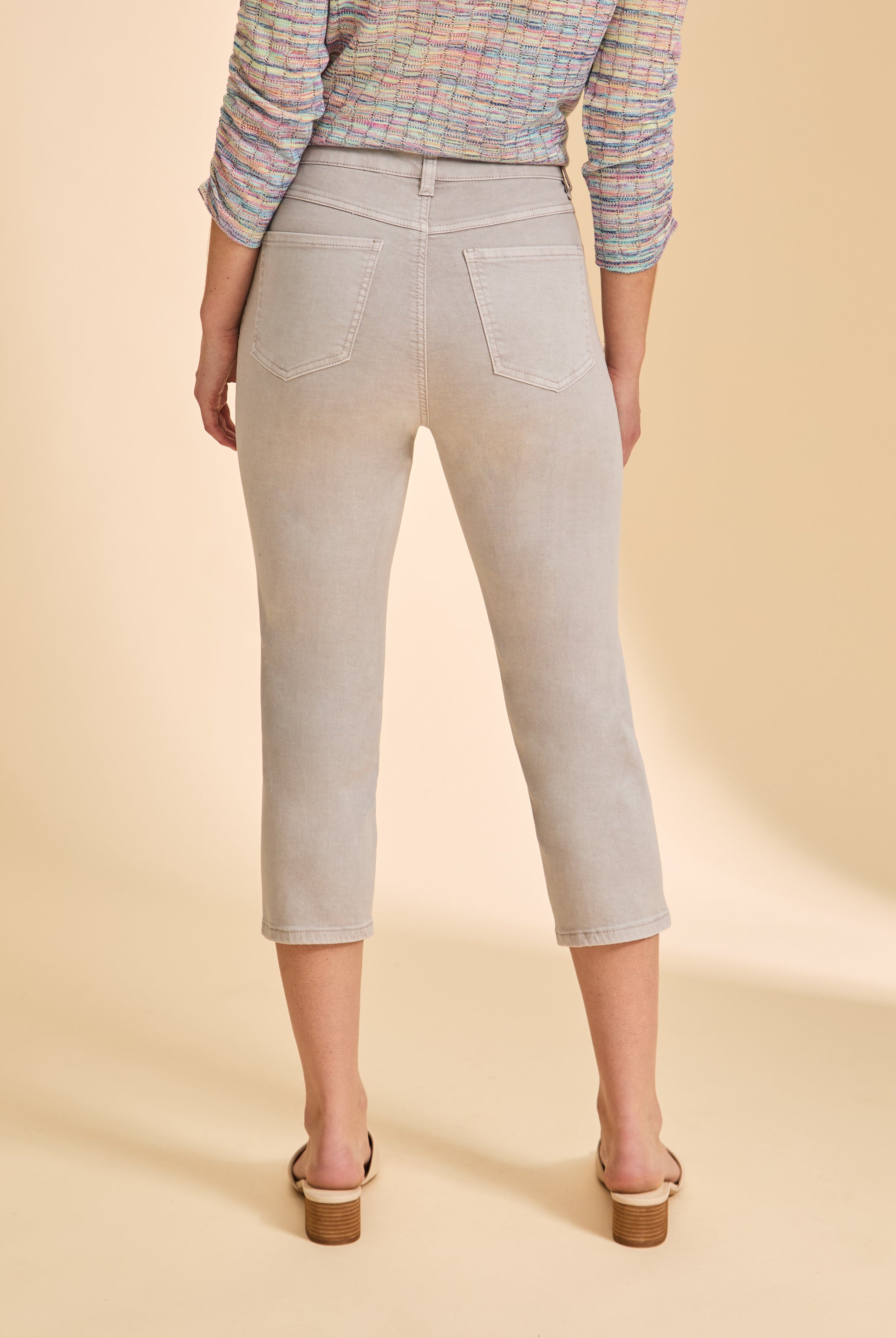 Back view of taupe cropped jeans, featuring patch pockets by French Dressing Jeans (FDJ)