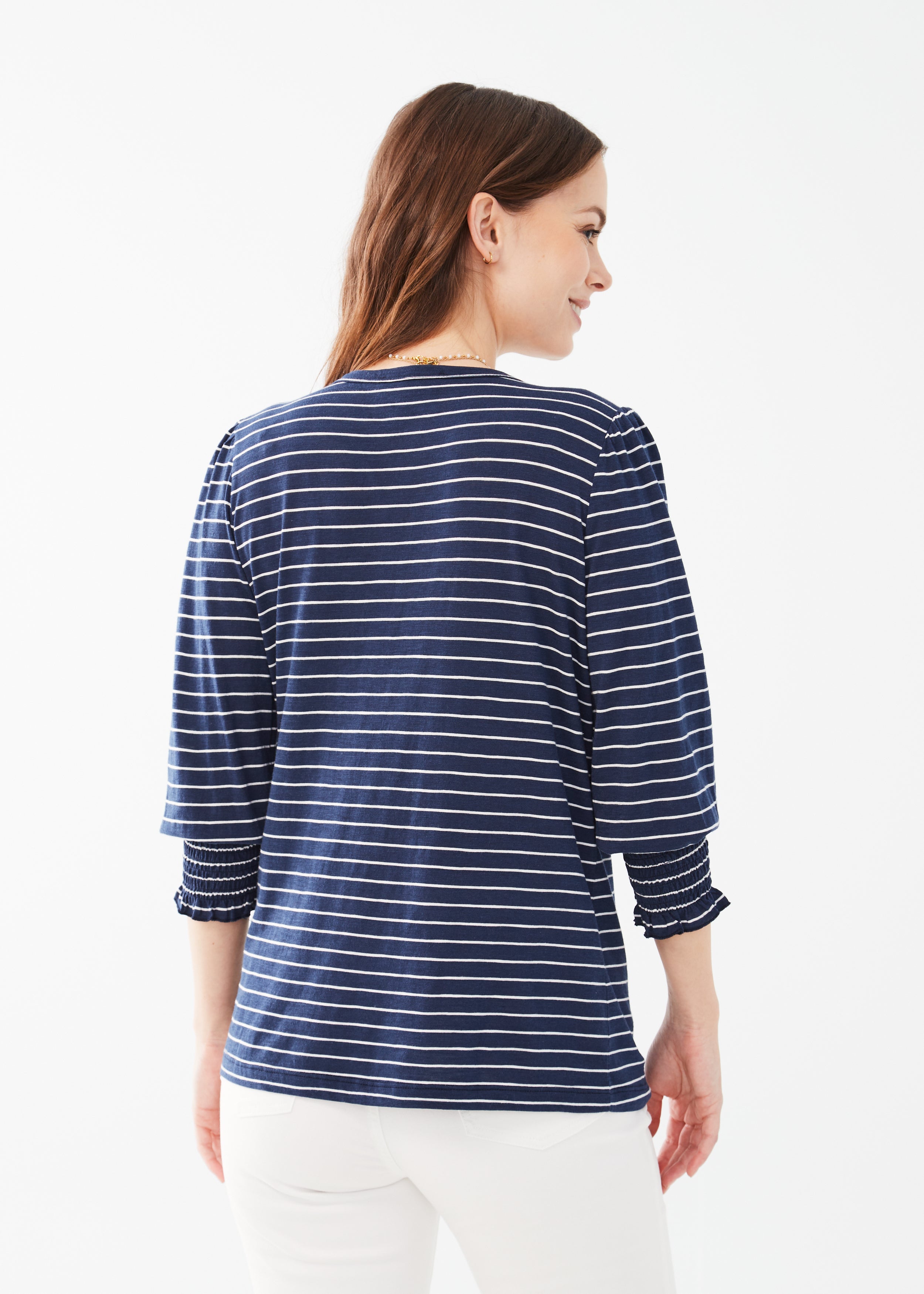 V NECK TOP W-SMOCKED CUFFS