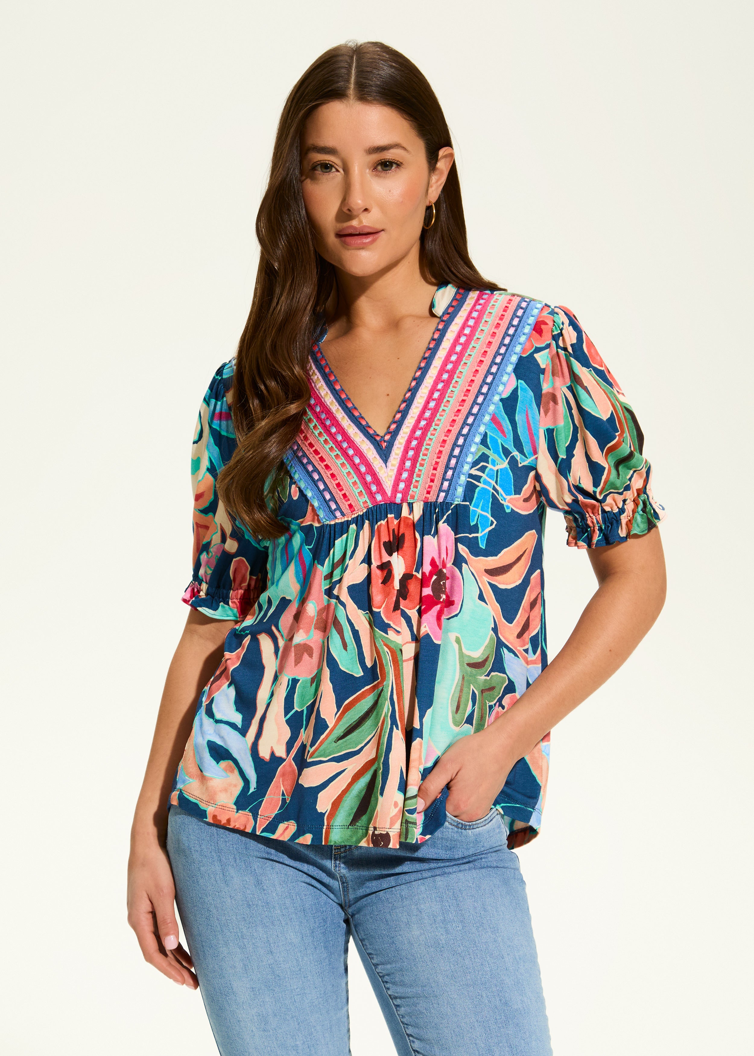 Elbow Sleeve Embellished Top