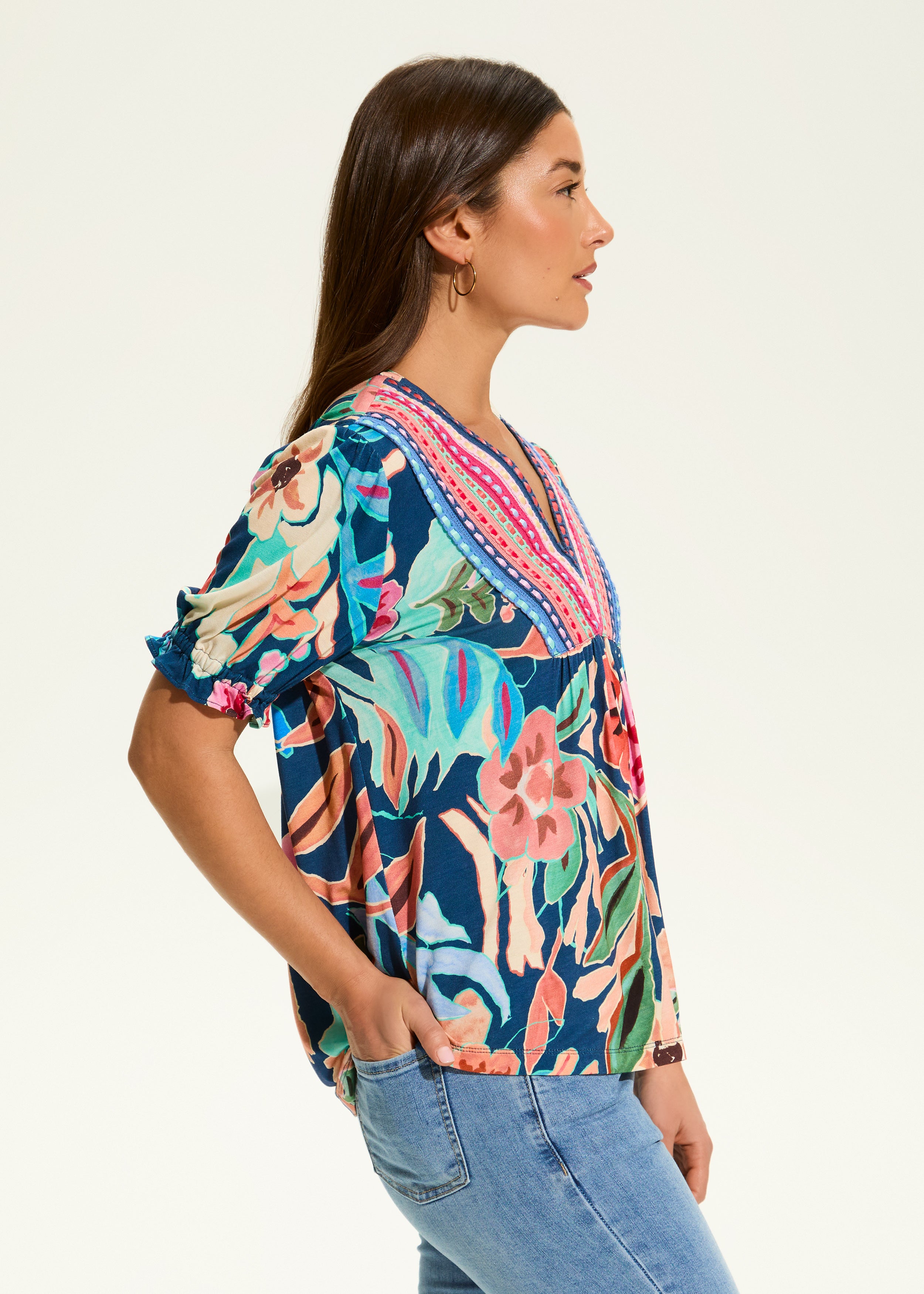 Elbow Sleeve Embellished Top