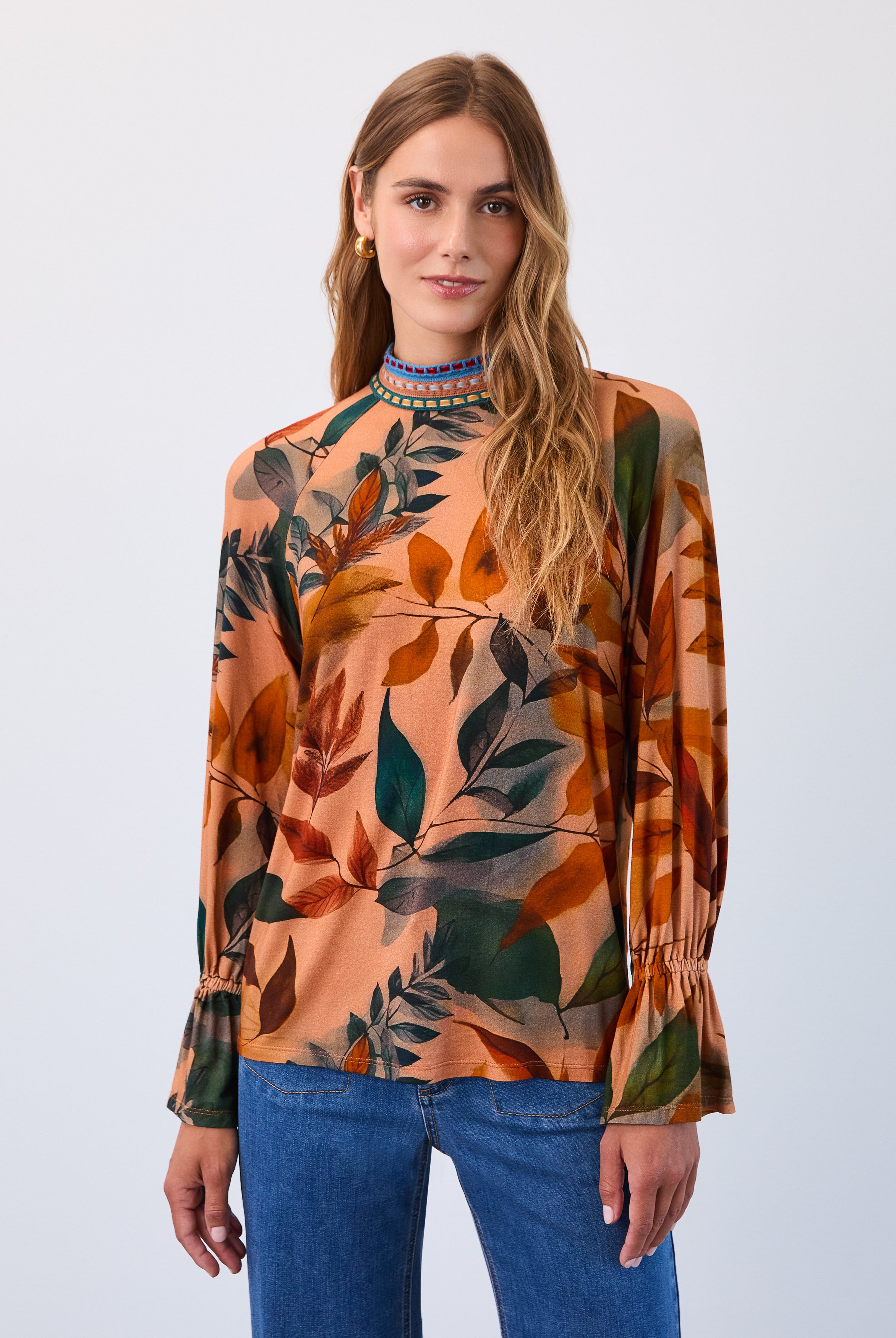 Mock neck trimmed top