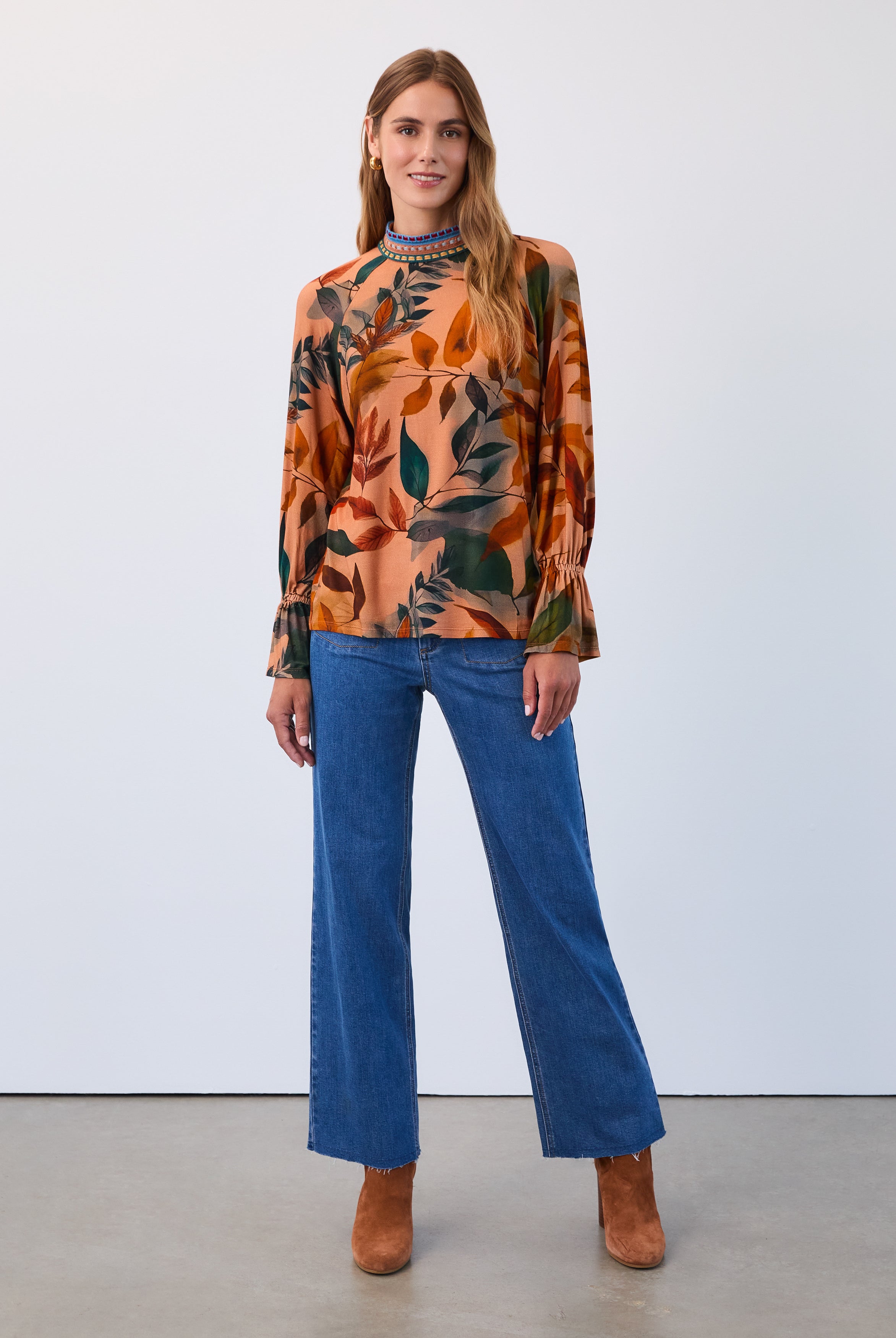 Mock neck trimmed top