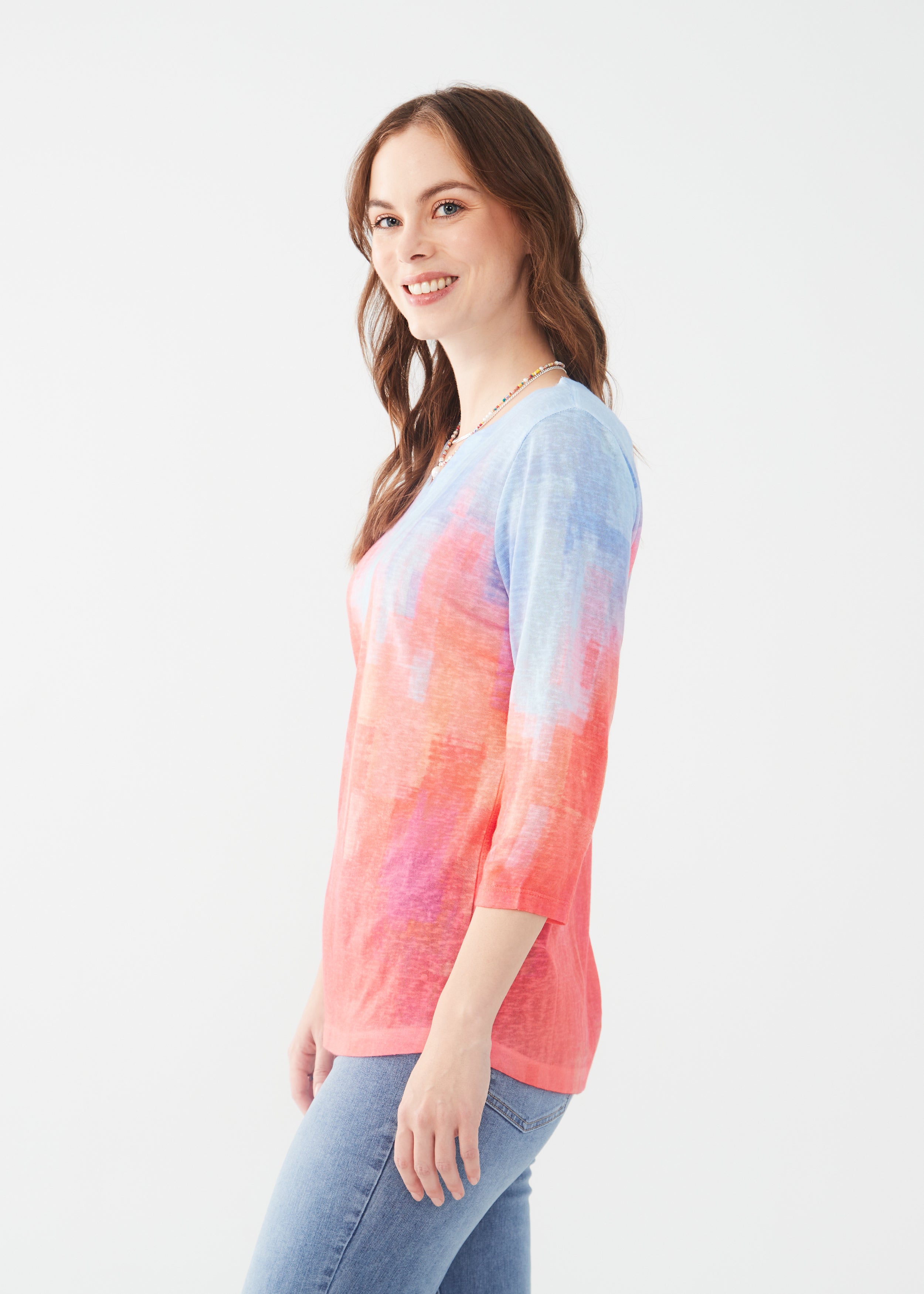NOTCH NECK 3-4 SLEEVE TOP