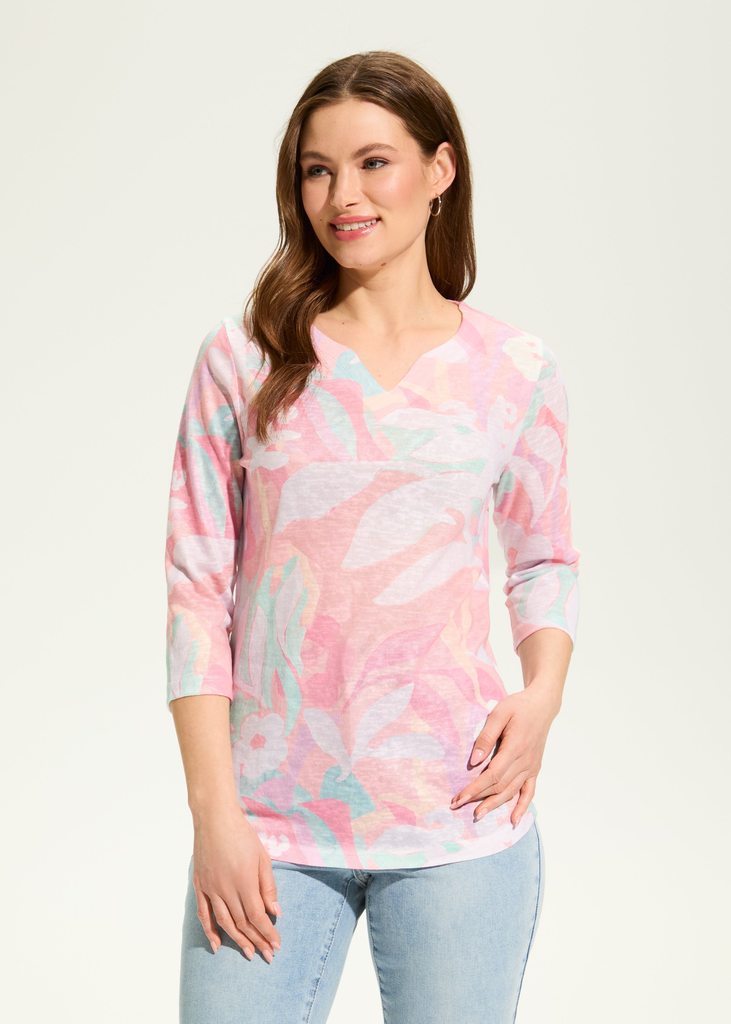 Camo Floral Notch Neck Top