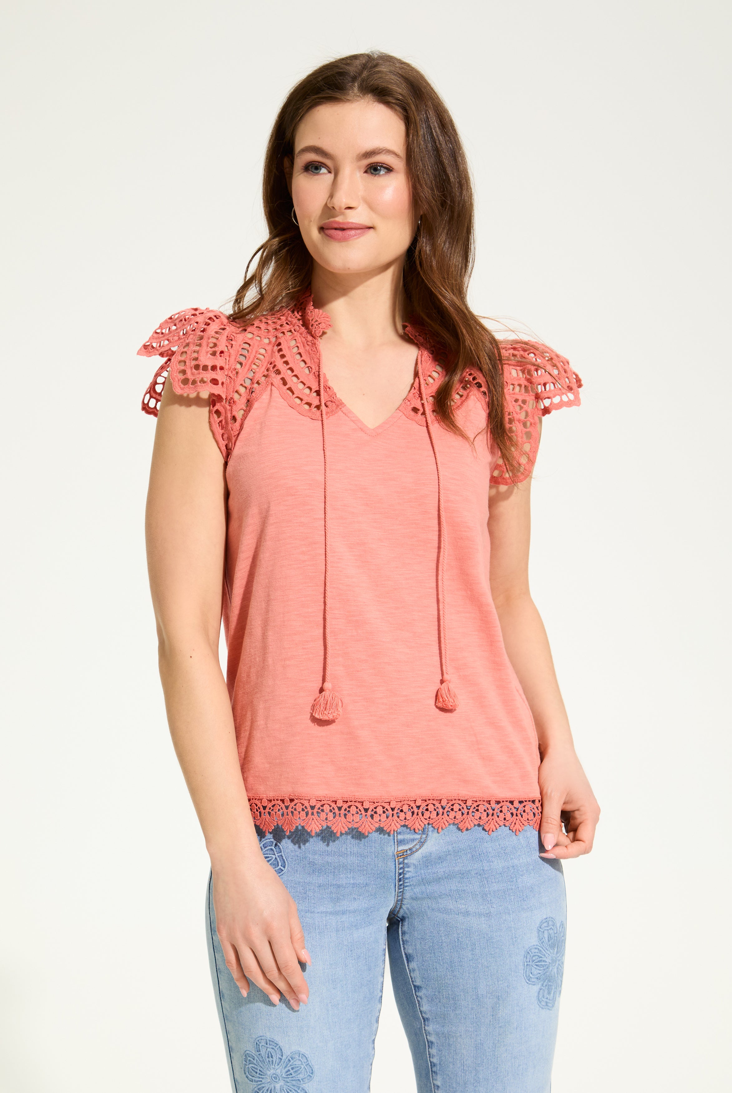 Flutter Sleeve Placed Eyelet Top