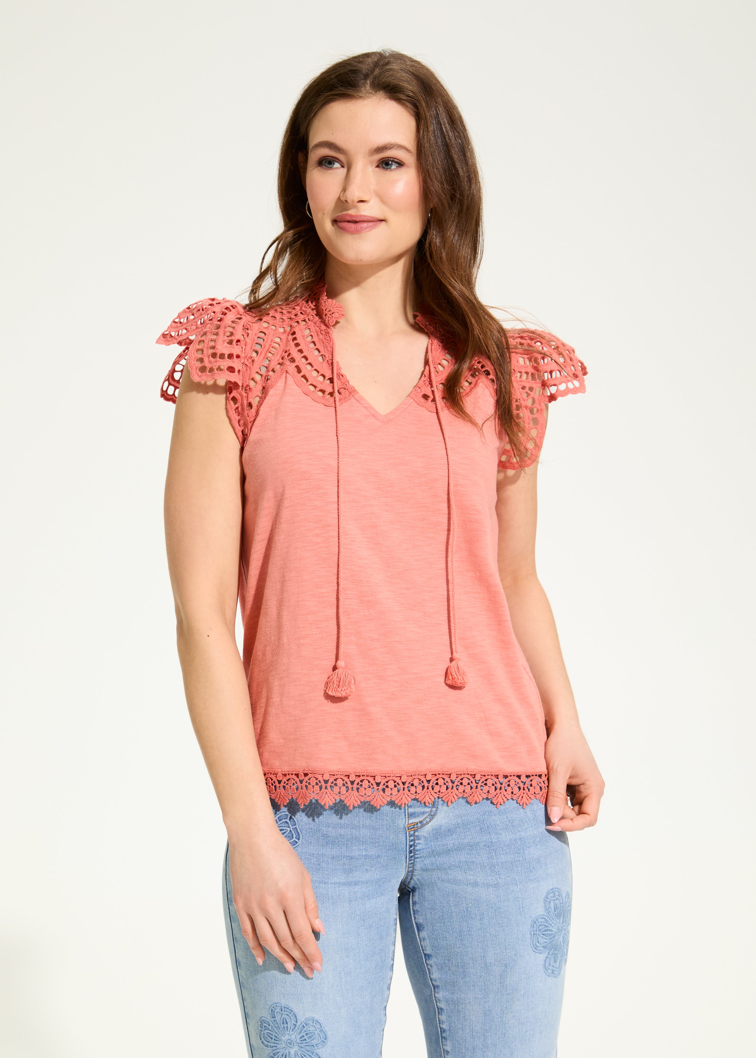 Flutter Sleeve Placed Eyelet Top