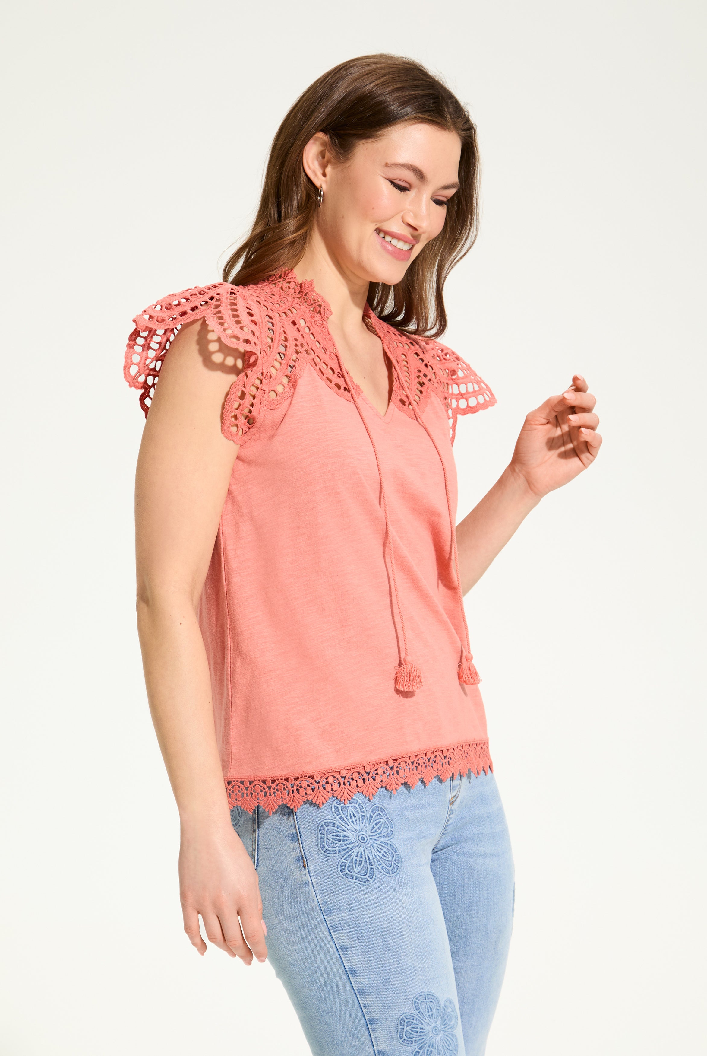 Flutter Sleeve Placed Eyelet Top