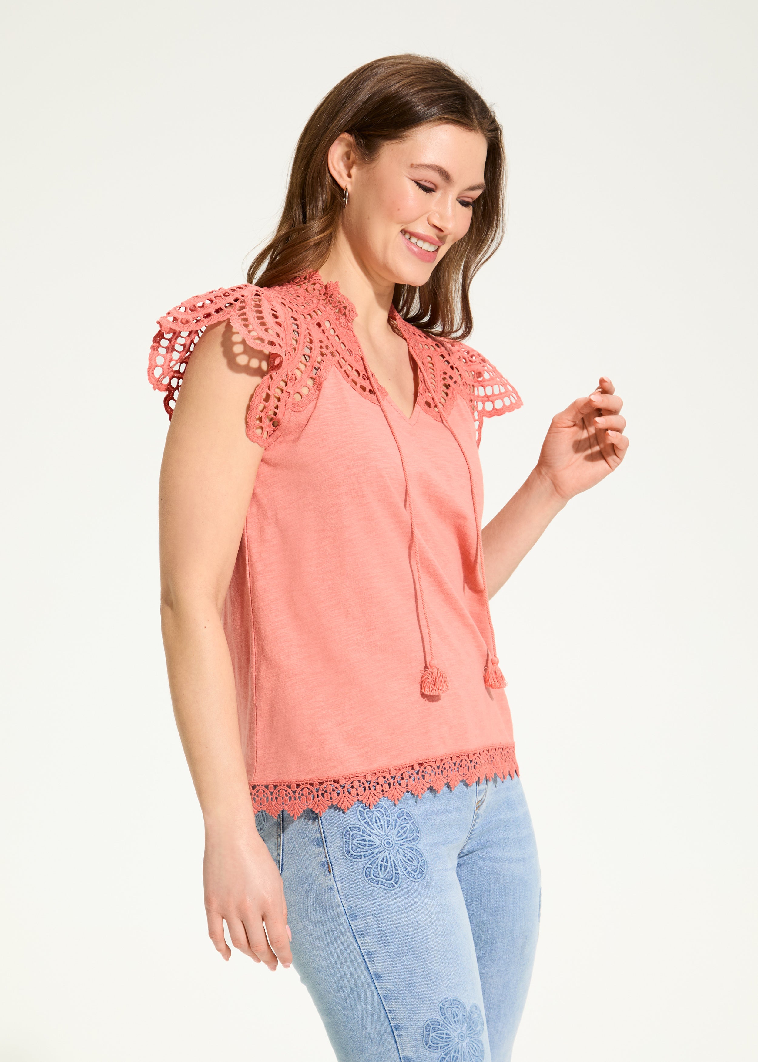 Flutter Sleeve Placed Eyelet Top