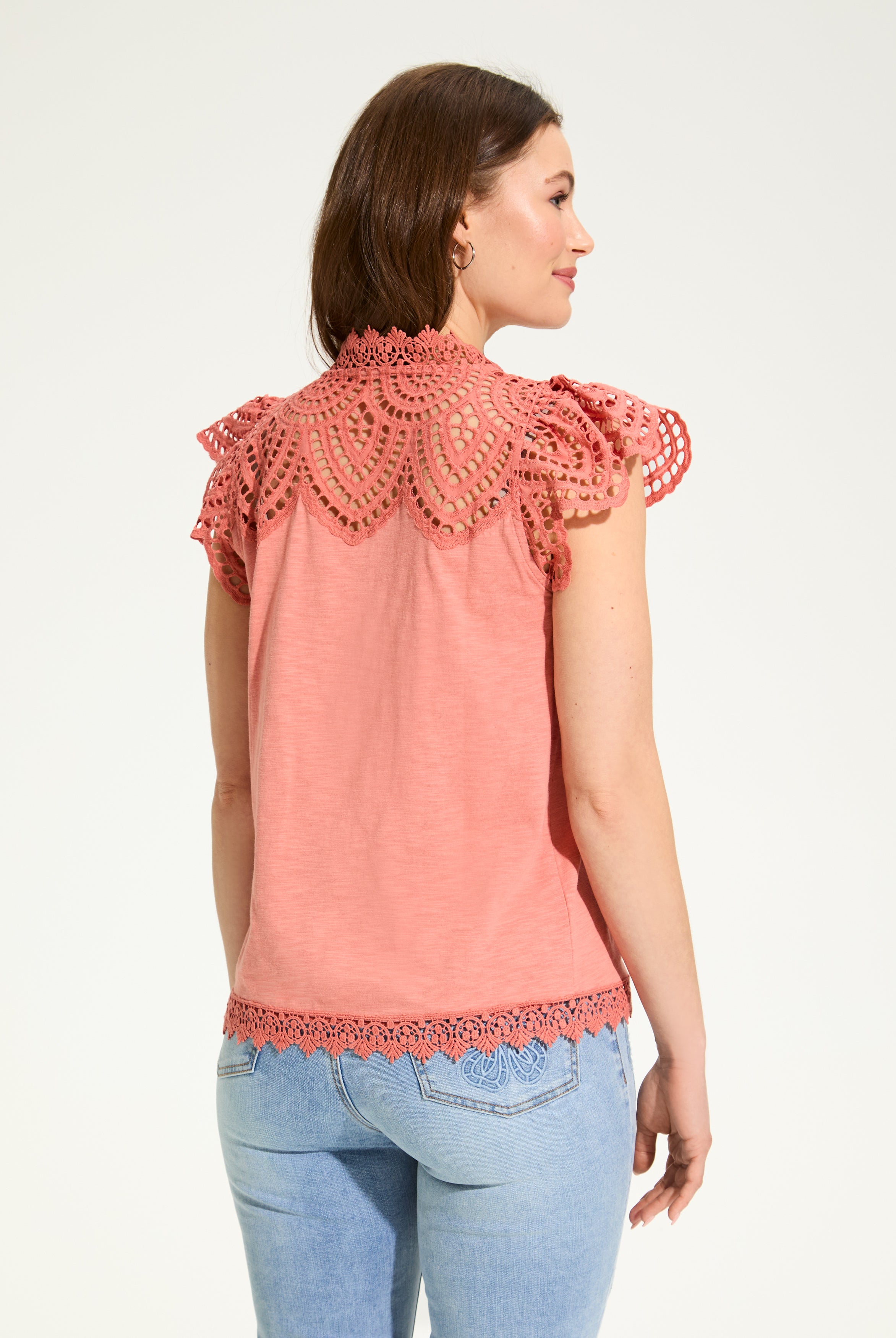 Flutter Sleeve Placed Eyelet Top