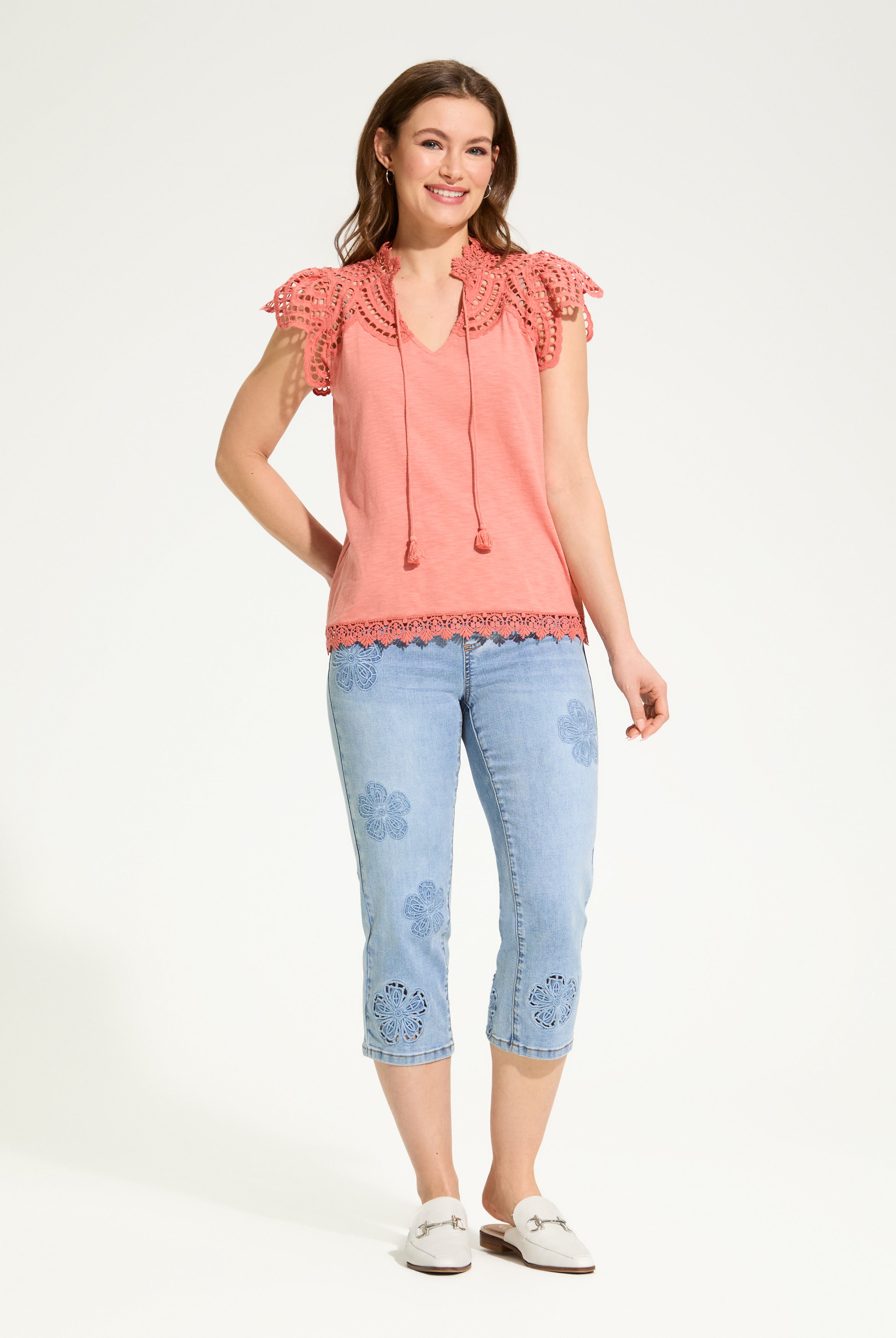 Flutter Sleeve Placed Eyelet Top