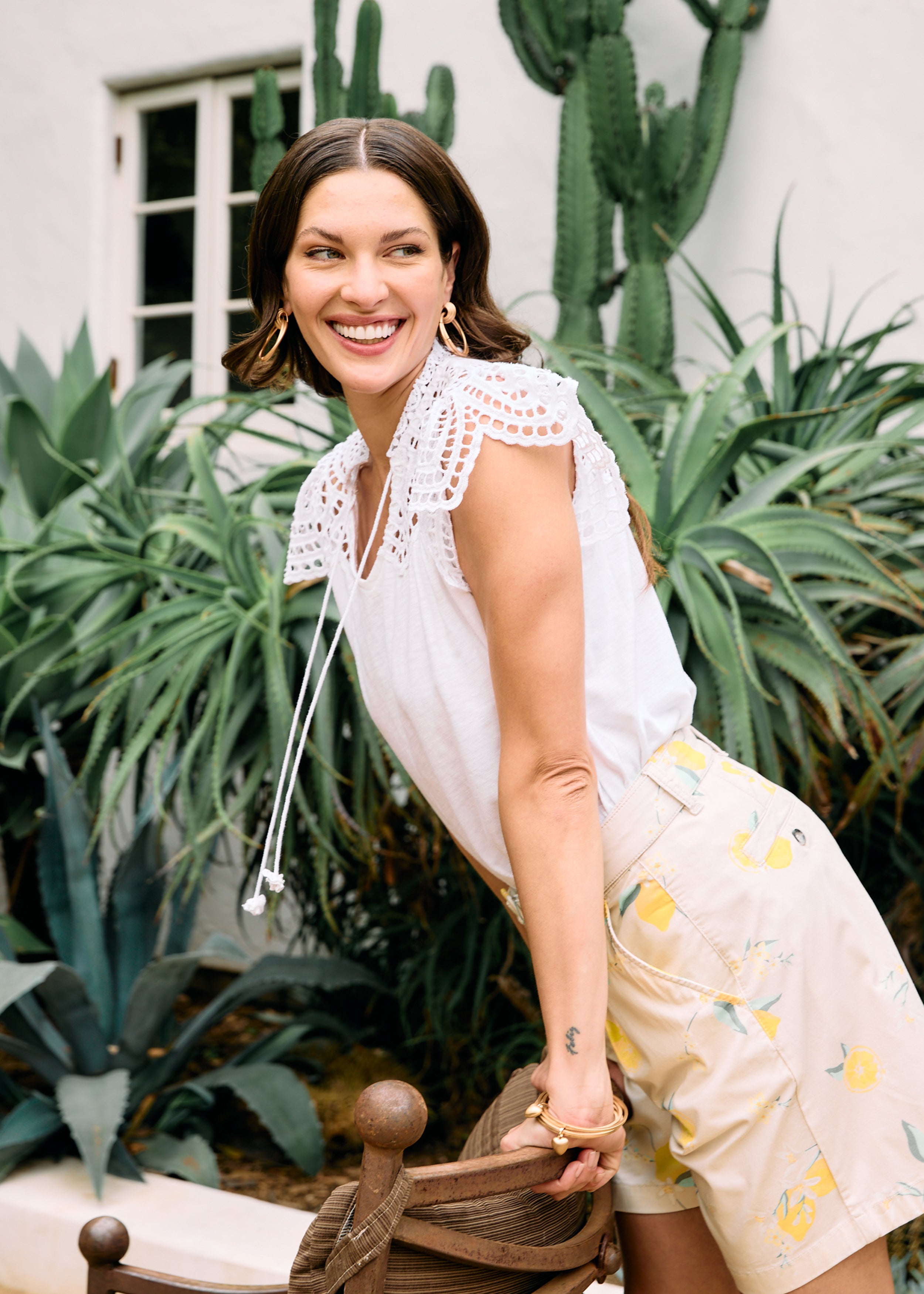 Flutter Sleeve Placed Eyelet Top