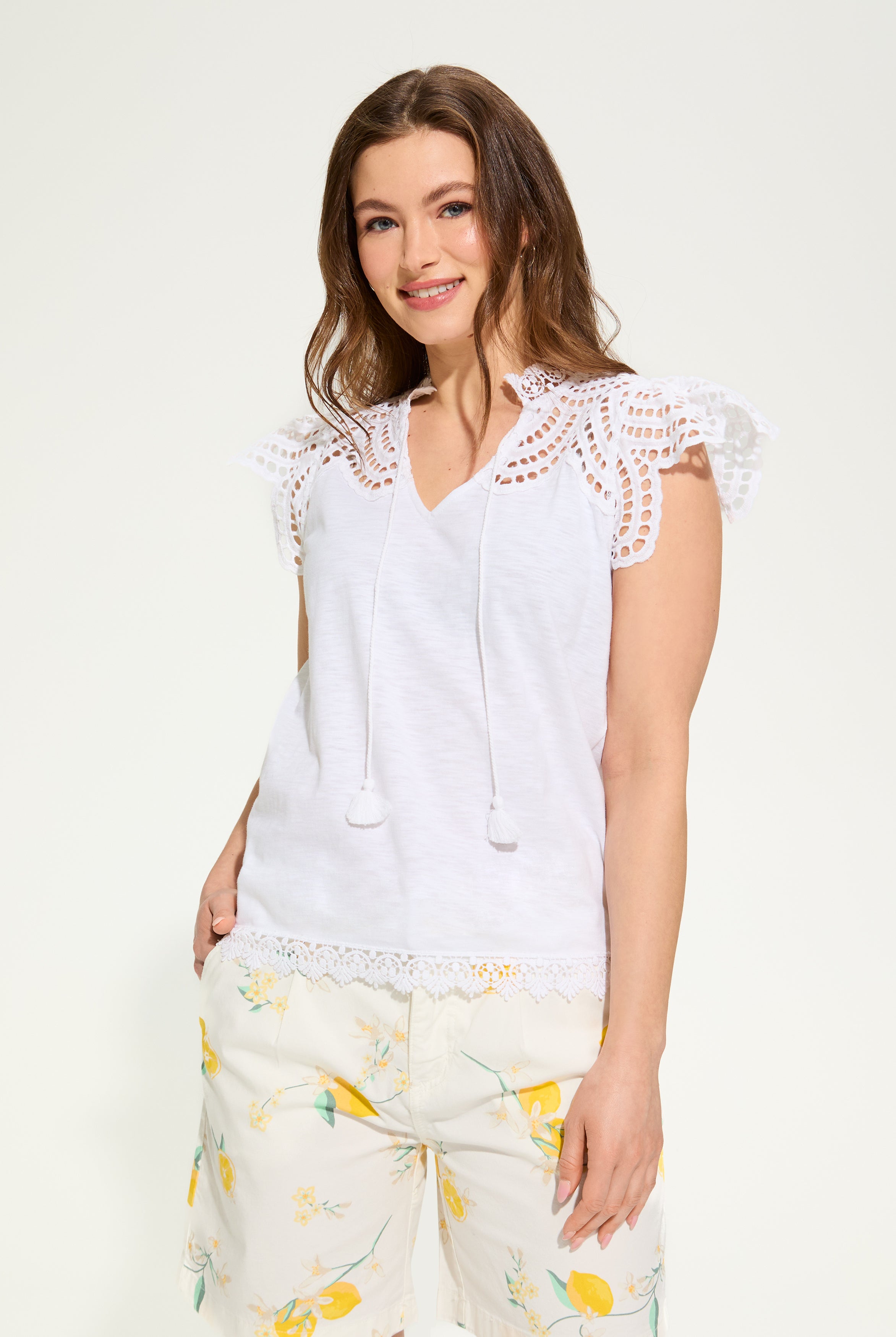 Flutter Sleeve Placed Eyelet Top