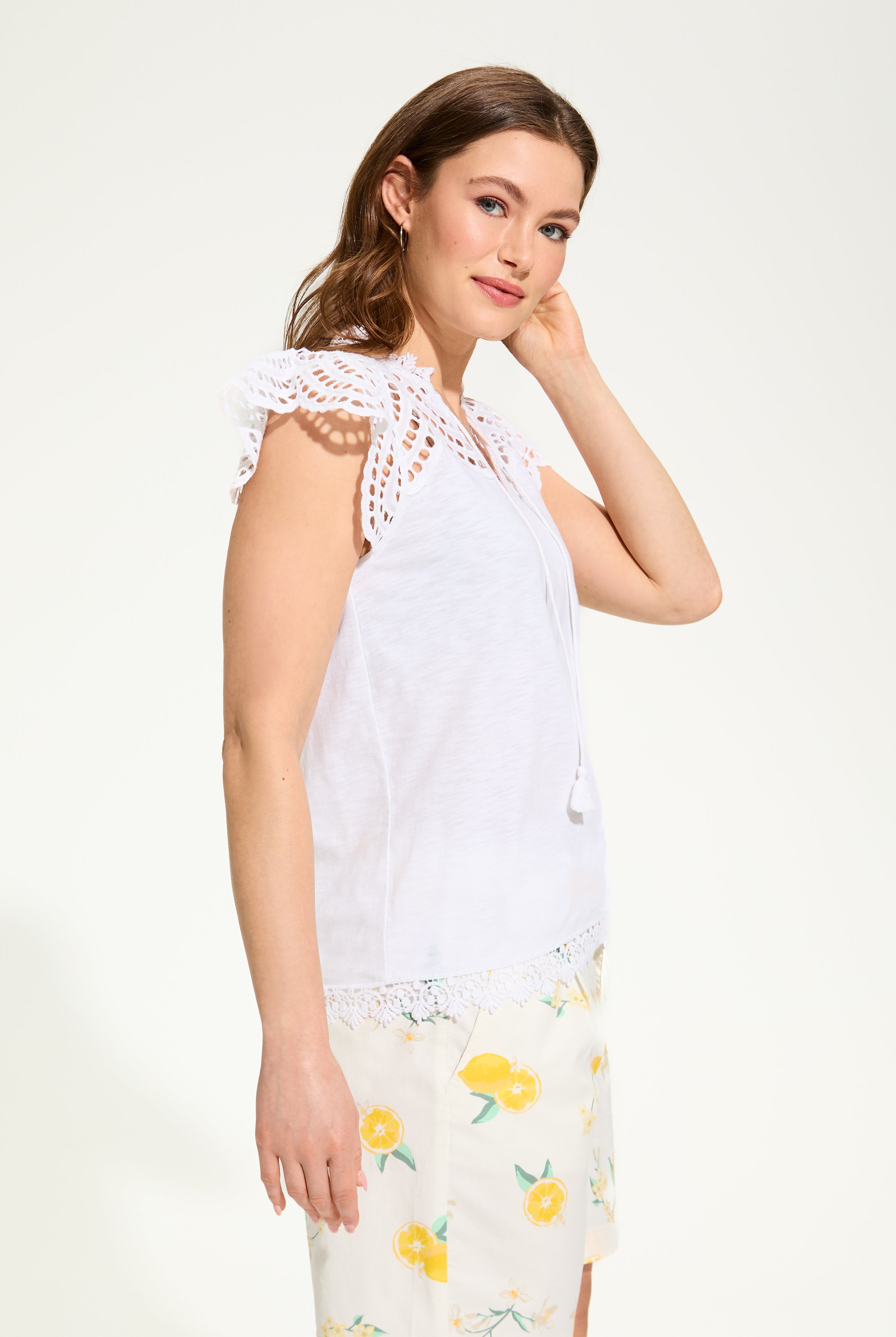 Flutter Sleeve Placed Eyelet Top